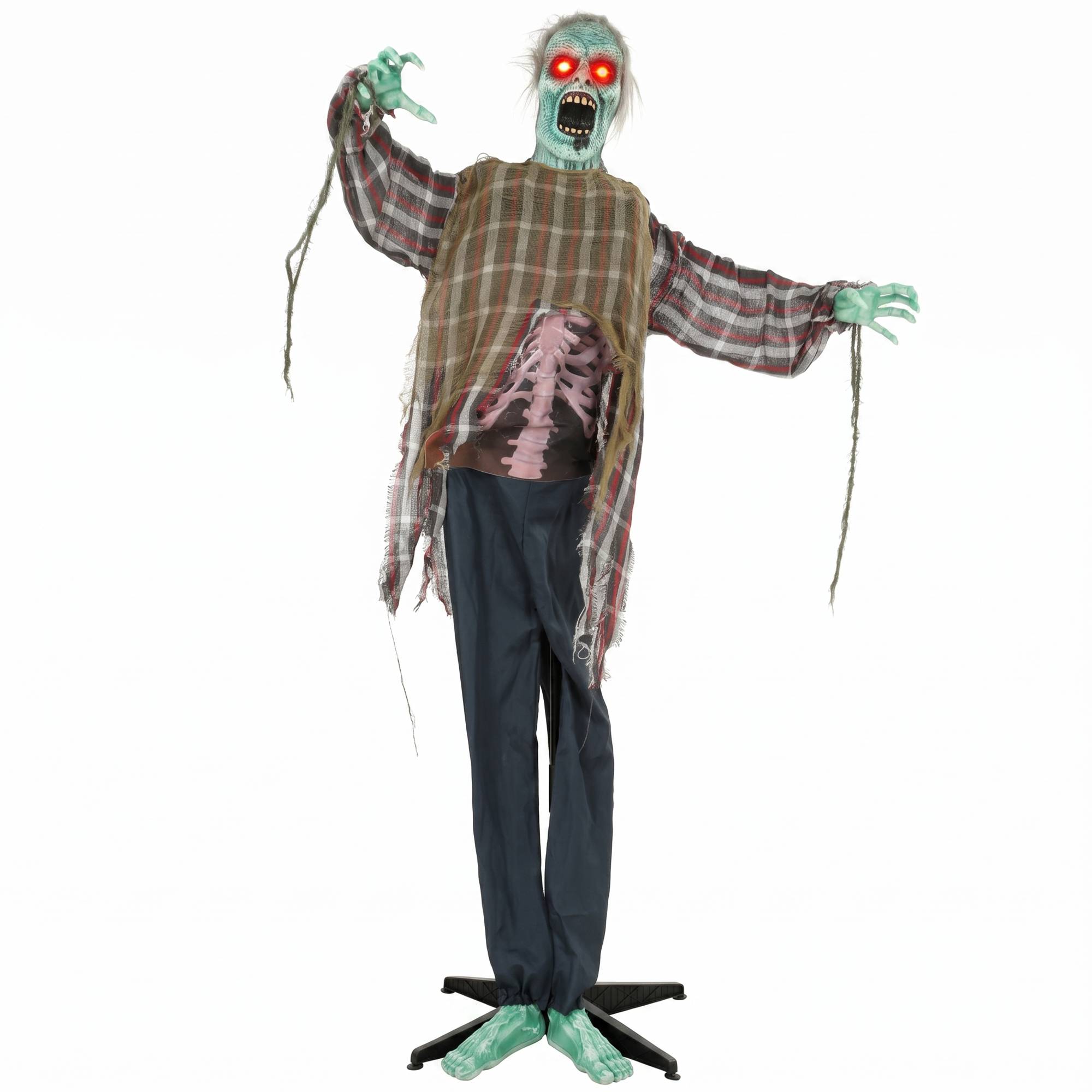 Animoitu Halloween-zombi, luonnollisen kokoinen, 170 cm, ääni- ja kosketusaktivoinnilla, aavemainen koristelu