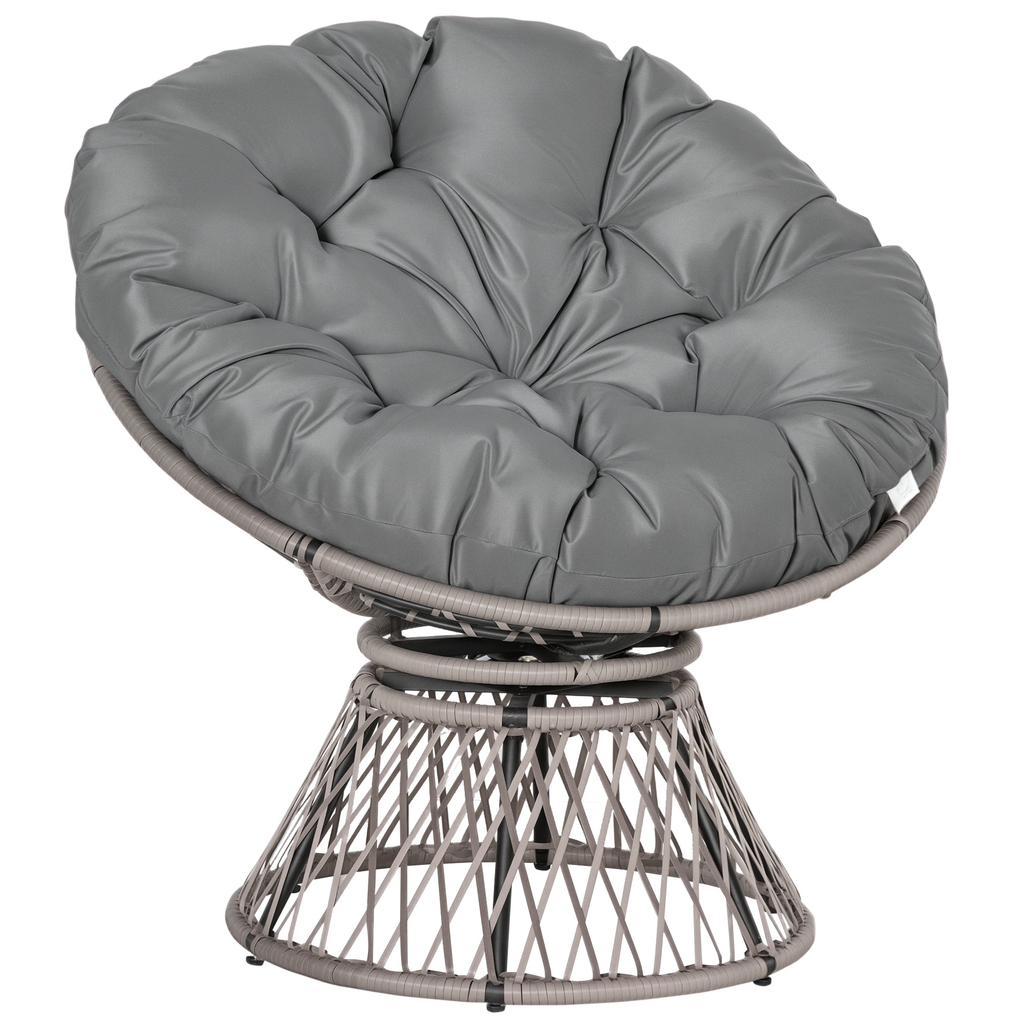 Papasan-nojatuoli, rottinkituoli tyynyllä, 360 astetta kääntyvä rottinki, harmaa, L87 x S97 x K86 cm