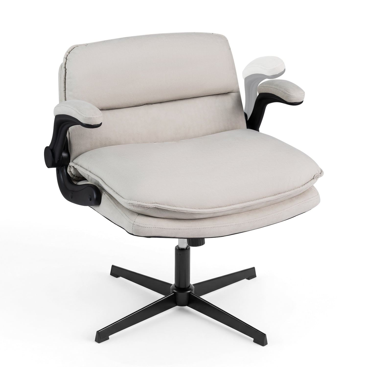 Criss Cross -tuoli ylöstaittuvilla käsinojilla, ergonominen työpöytätuoli säädettävällä korkeudella, leveä selkänoja, pehmustettu istuin - beige