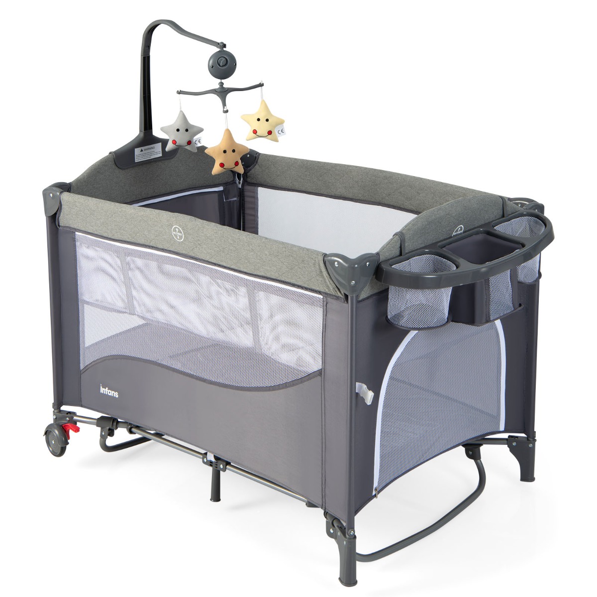 5-in-1 vauvan matkasänky patjalla ja hoitopöydällä, muunnettava vauvansänky, 4 säädettävää korkeutta, 5-10°, ravistelukuorma 15 kg, vauvalle 0-9 kk, vihreä