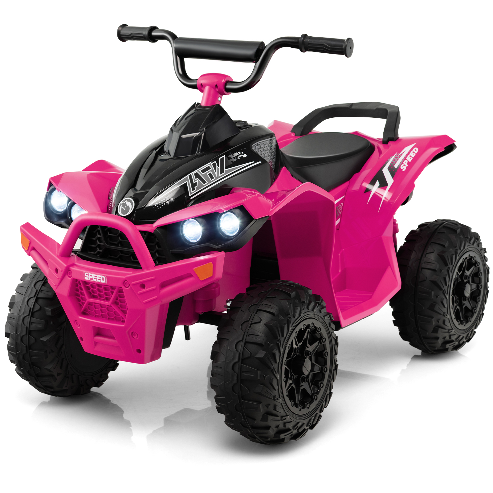 Muusika, signaali ja LED-tuledega 12 V akutoitel laste krossi-atv (kiirus 2,2/4,3 km/h), elektri-kvadratsikkel, roosa