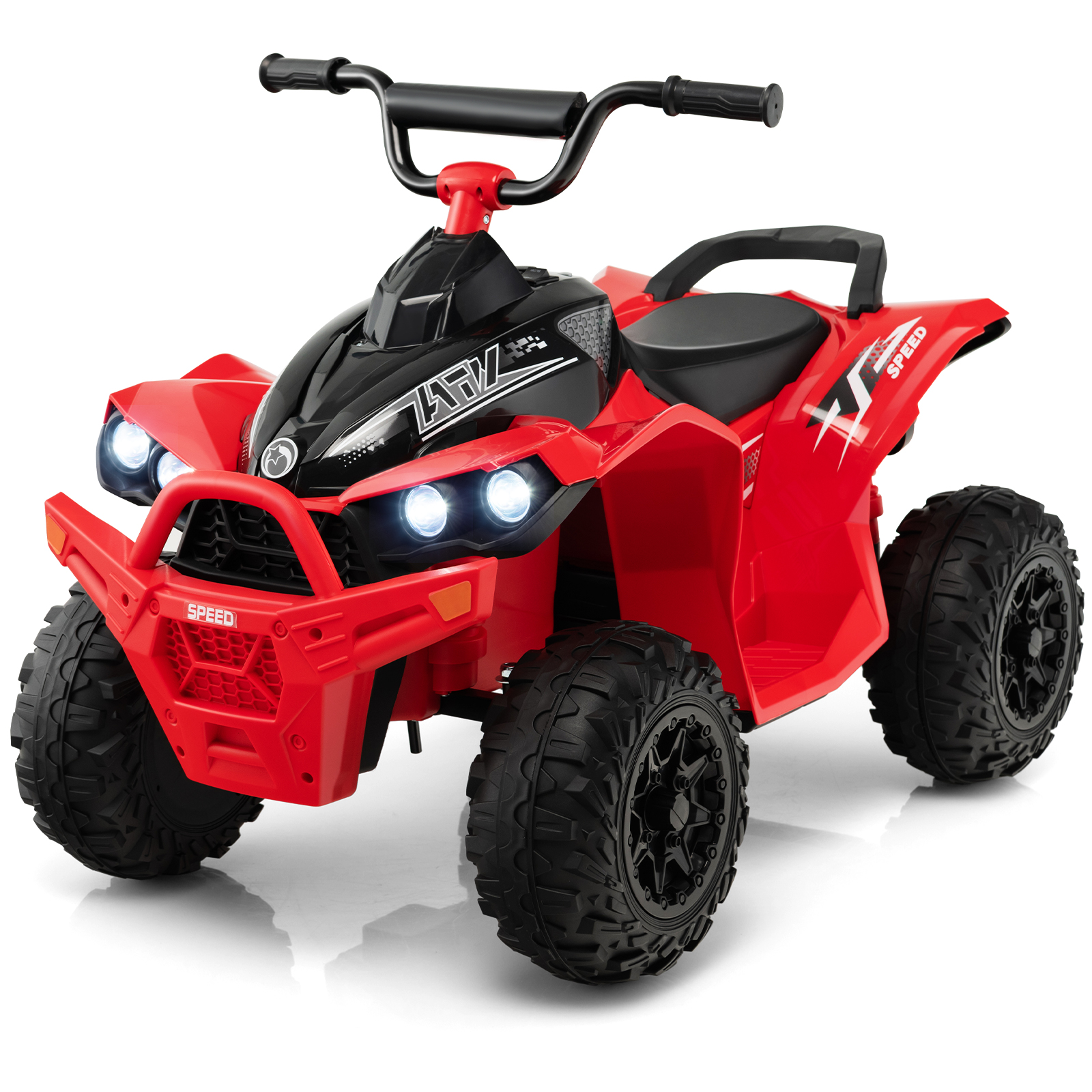 Muusika, signaali ja LED-tuledega 12 V akutoitel laste krossi-atv (kiirus 2,2/4,3 km/h), elektri-kvadratsikkel, punane