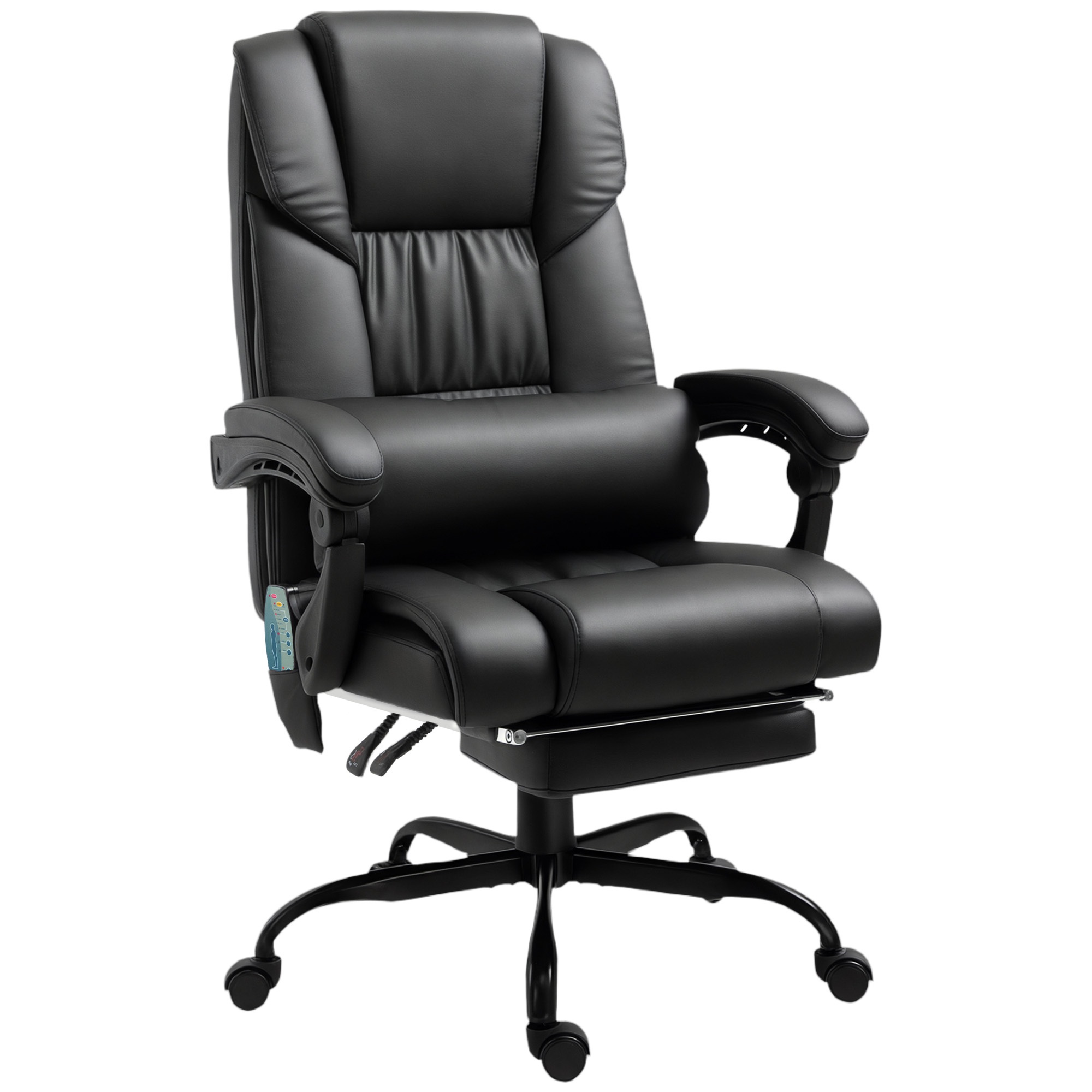 Ergonominen työtuoli hierontatoiminnolla, työtuoli jalkatuella, korkea selkänoja, ristiselän tuki, musta