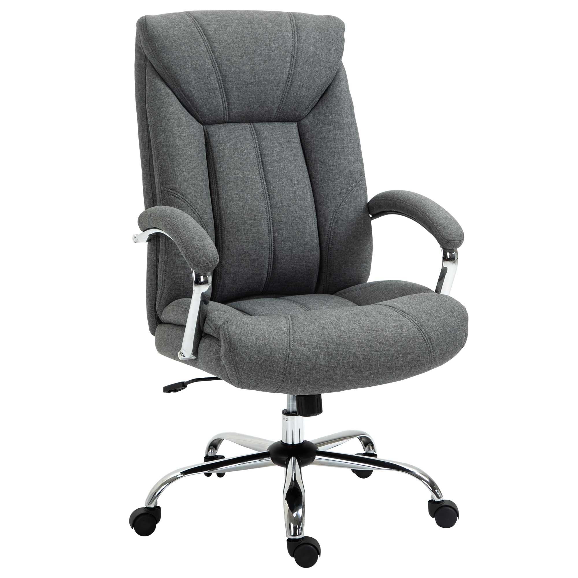 Työtuoli keinutoiminnolla, ergonominen tuoli pehmustetuilla käsinojilla ja niskatuella, korkeussäädettävä työtuoli, pyörivä tuoli selkänojalla, nailon, harmaa, 65 x 78 x 110-118 cm