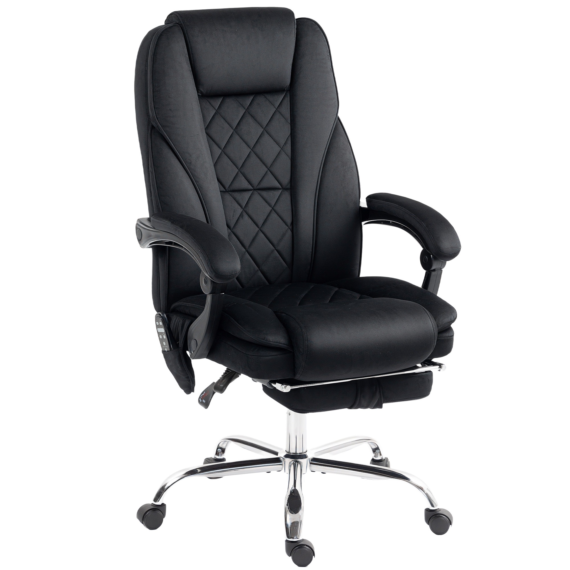 Ergonominen työtuoli hierontatoiminnolla, jalkatuki, pyörivä, pyörät, musta