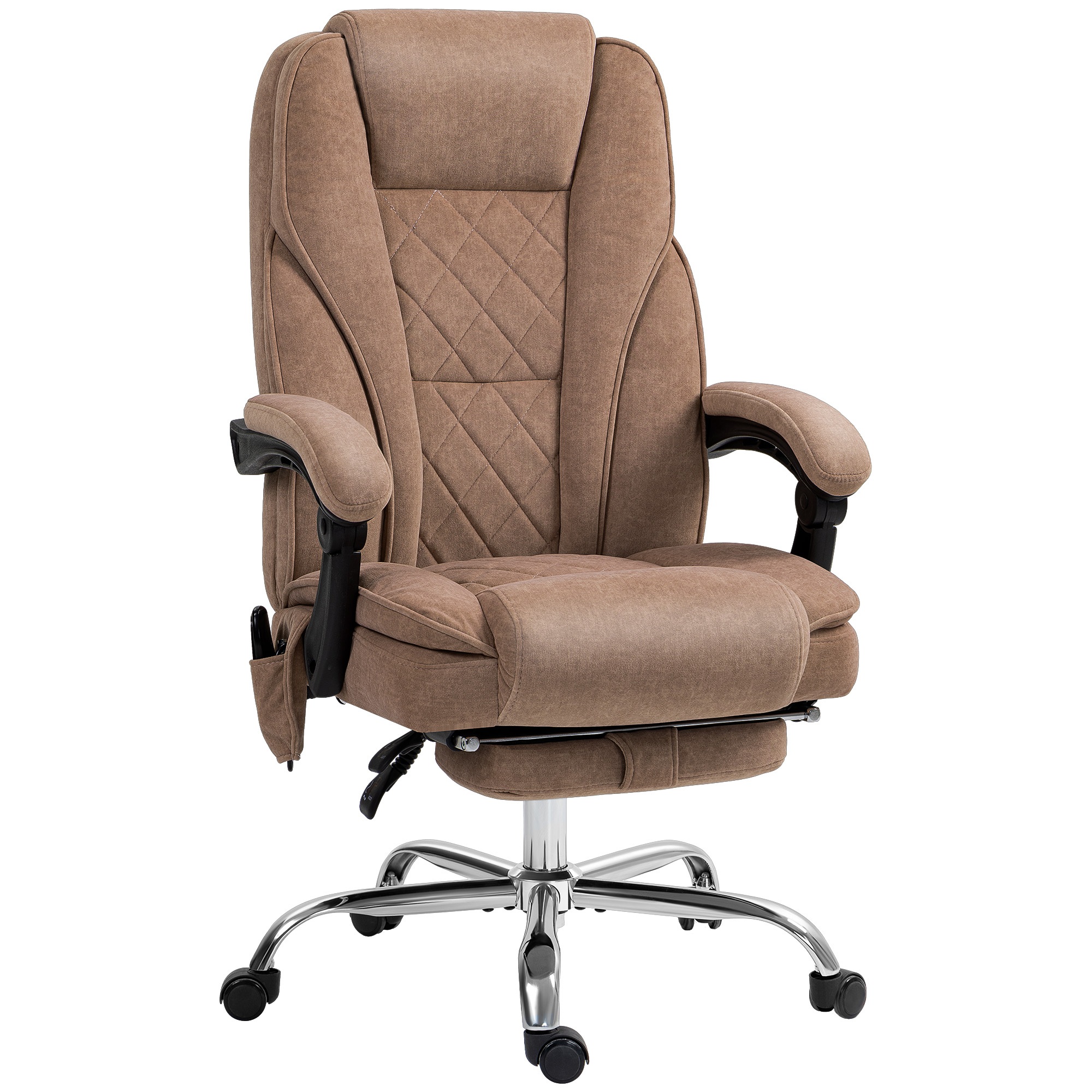 Ergonominen työtuoli hierontatoiminnolla, jalkatuki, pyörivä, pyörät, ruskea