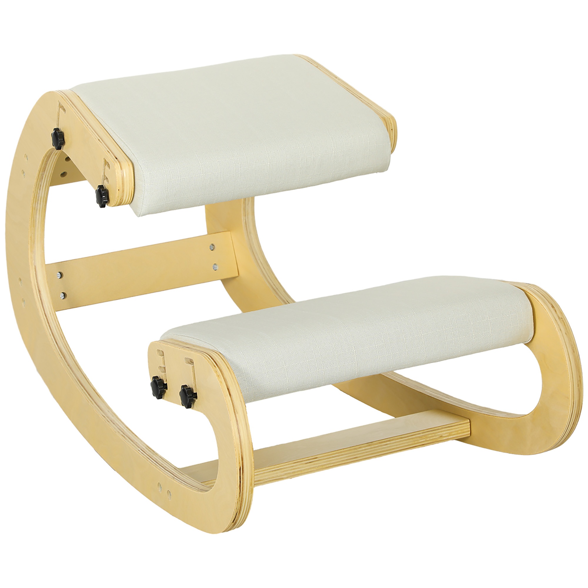 Ergonominen polvistuin, polvistuin, jossa 6 säädettävää asentoa, puinen jalusta, kermanvalkoinen