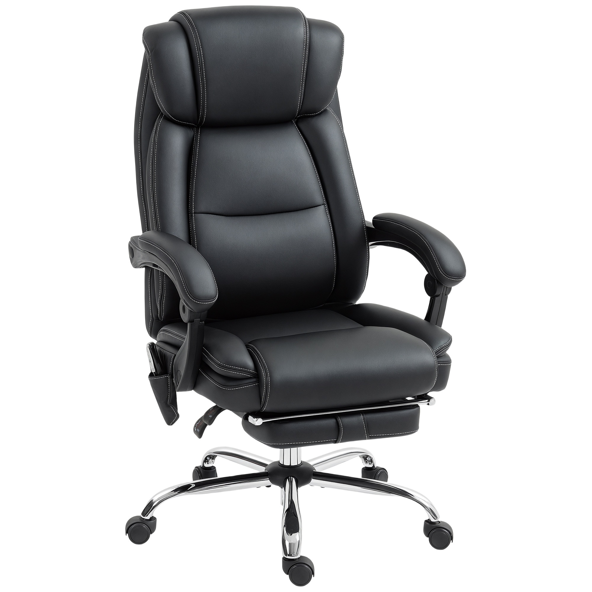 Ergonominen työtuoli hierontatoiminnolla, työtuoli jalkatuella, musta keinonahka