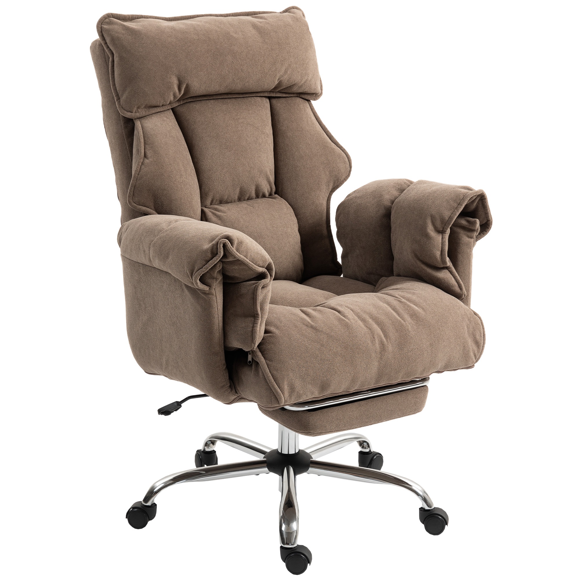 Ergonominen työtuoli, kallistuva selkänoja, jalkatuki, pehmeä kangas, vaaleanruskea