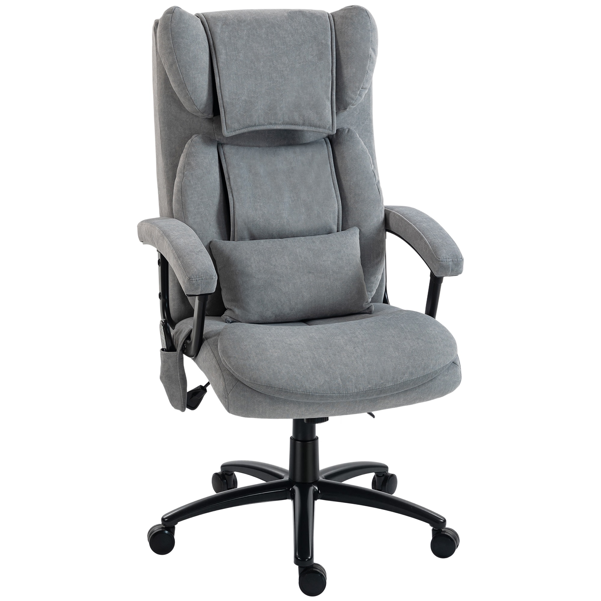 Ergonominen hierontatuoli toimistoon, jossa 4 vaivauspistettä, johtajan tuoli korkealla perhosselkänojalla, leveä istuin, harmaa