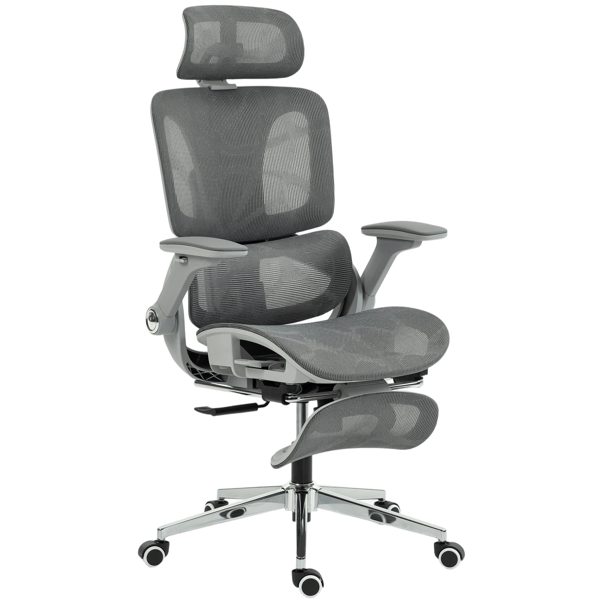 Ergonominen työtuoli, verkkomainen tietokonetuoli erillisellä selkänojalla, ristiselän tuki, 4D-taittuvat käsinojat, harmaa