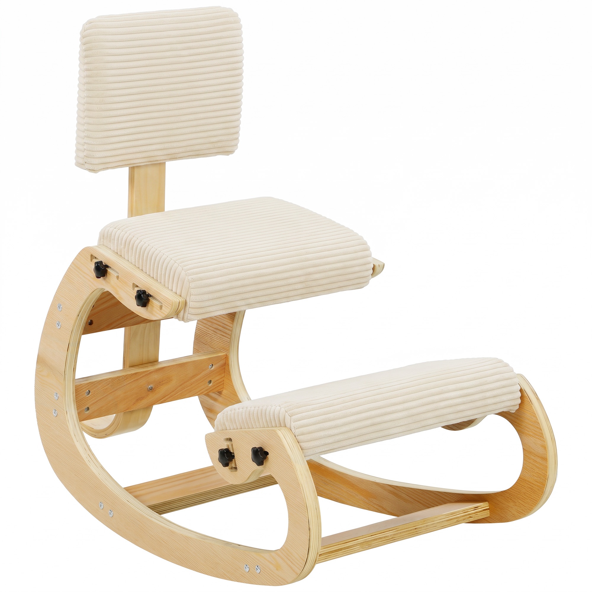 Ergonominen polvistutuoli, polvistuva jakkara selkänojalla, samettikuvioinen ulkonäkö, toimistotuoli kotiin, toimistoon, meditaatioon, kermanvalkoinen