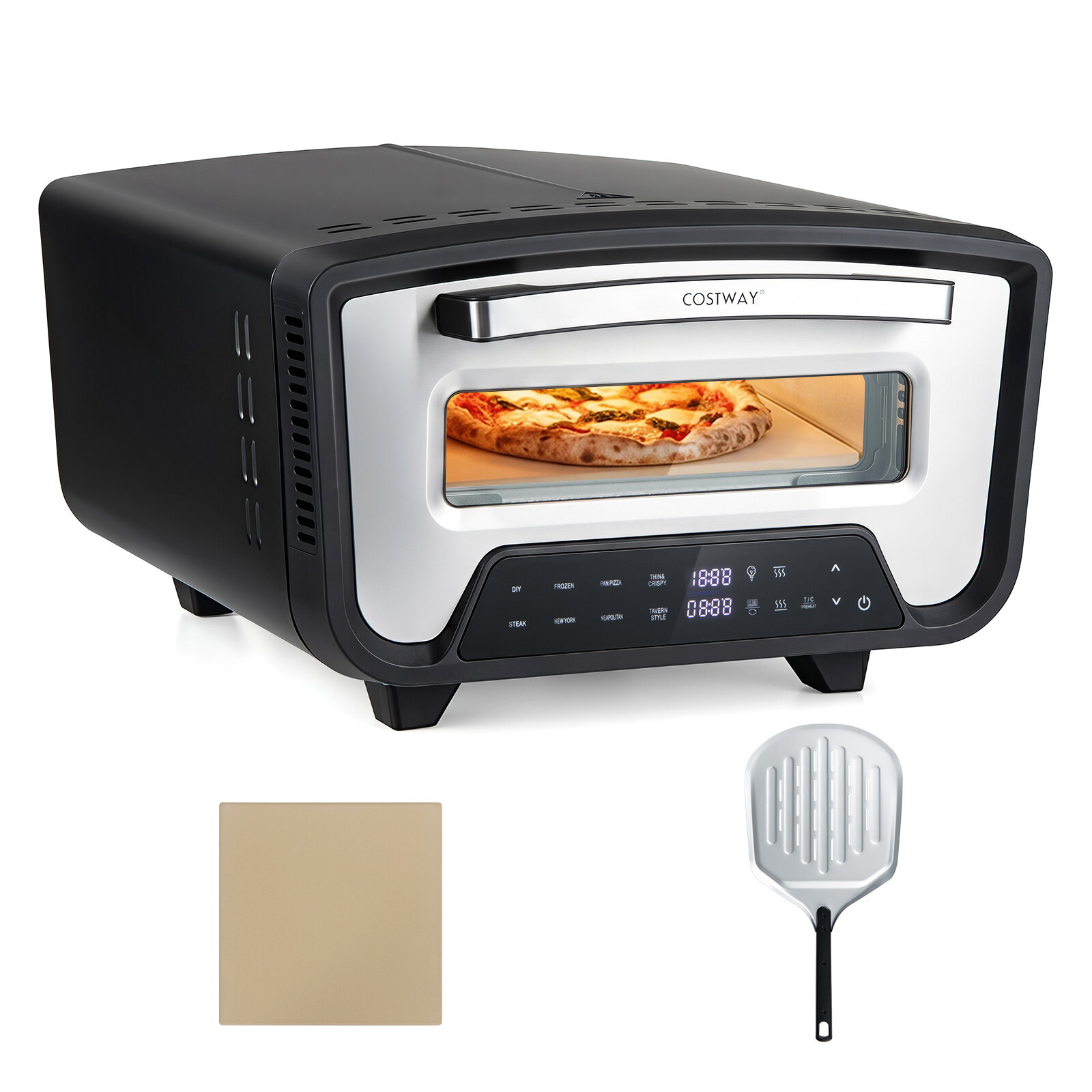 Sisäkäyttöön tarkoitettu sähköinen pizzauuni 1700 W 30,5 cm pizzoille, pizzakone 8 ohjelmalla ja kosketusnäytöllä
