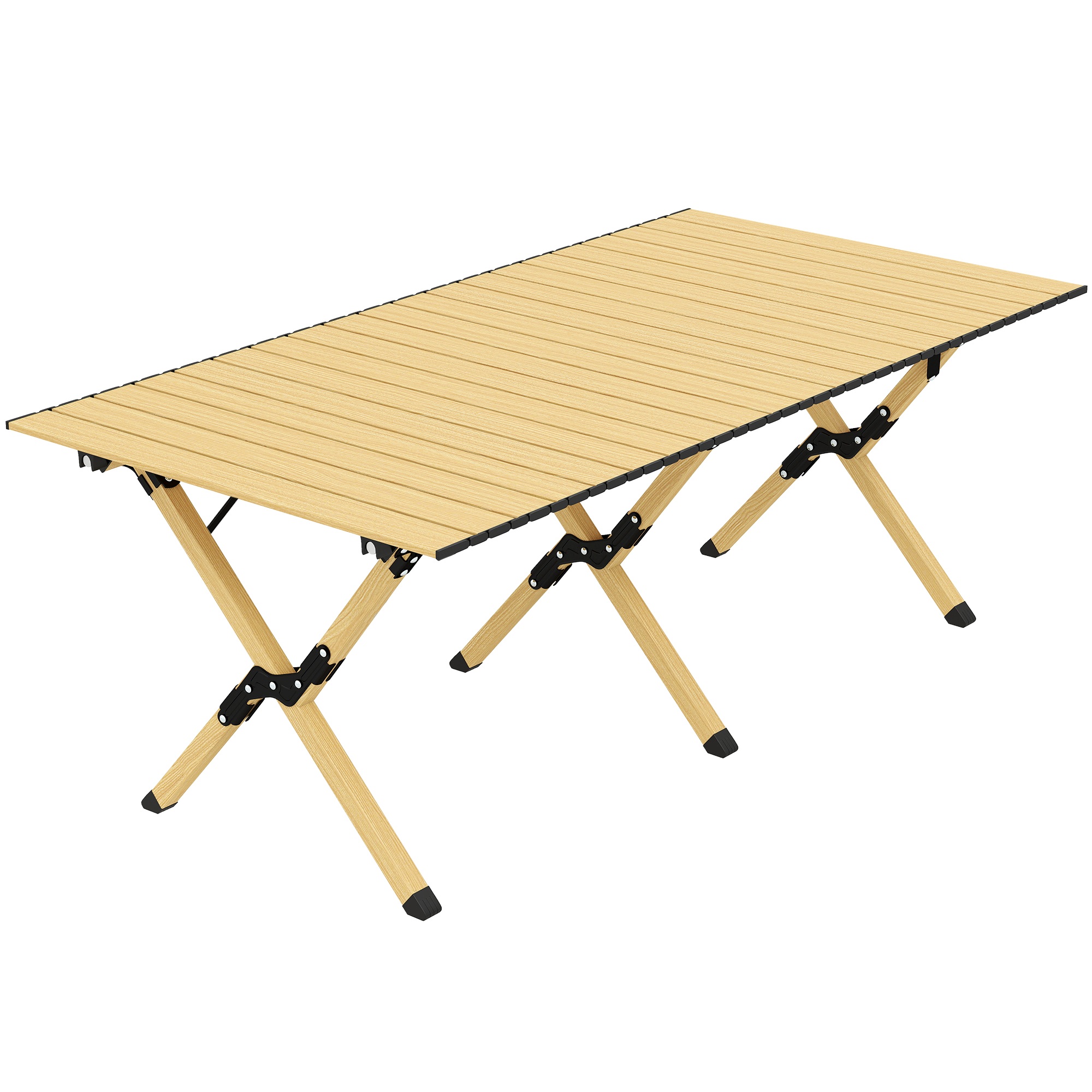Retkipöytä 117 x 60 cm, alumiininen kokoontaitettava pöytä rullattavalla pöytälevyllä, puujäljitelmä, vedenpitävä kantolaukku