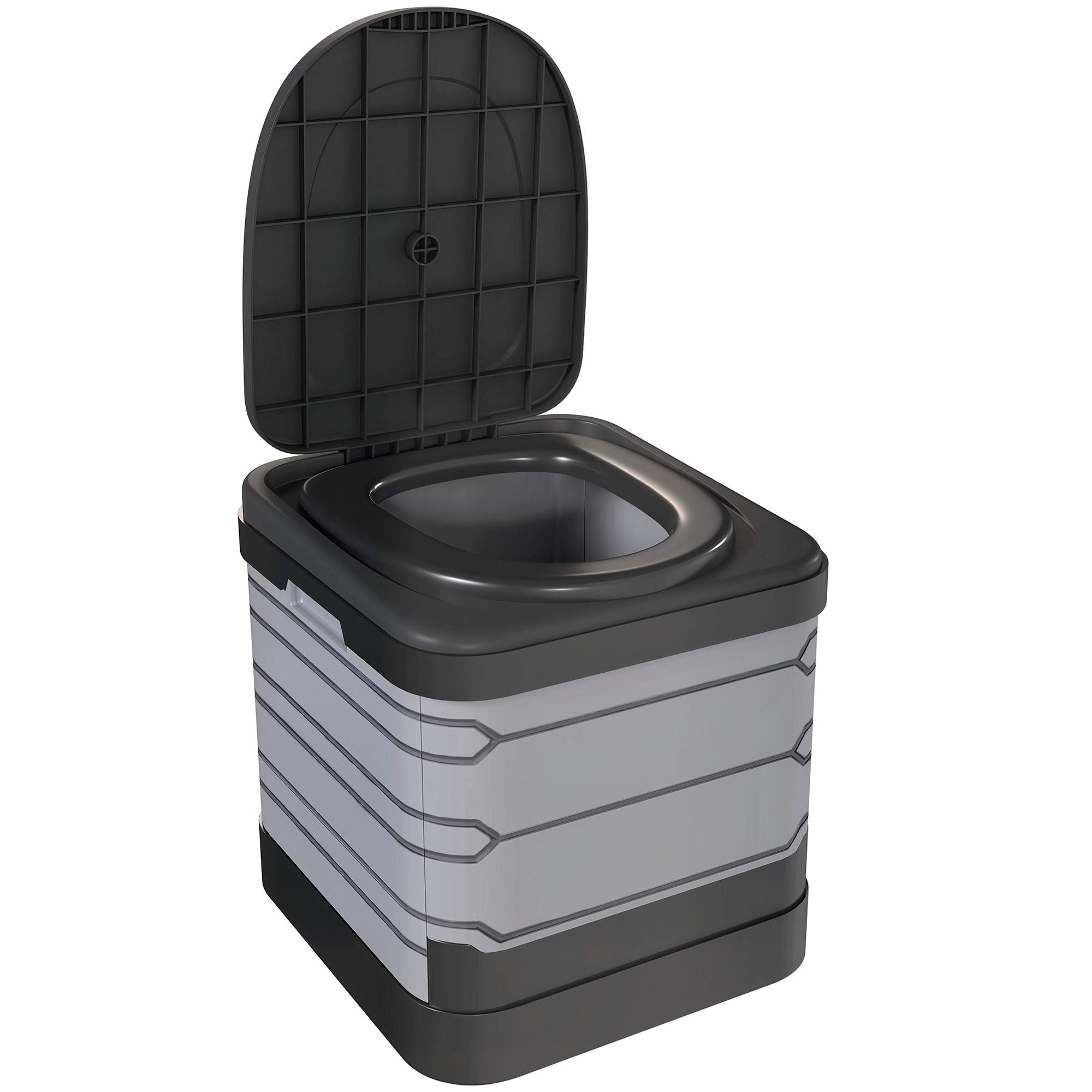 Retki-WC, kokoontaitettava matkakäymälä jopa 150 kg, 12 koagulaatiojauhepakkausta ja 12 jätepussia, 42 x 46 x 43,5 cm, harmaa
