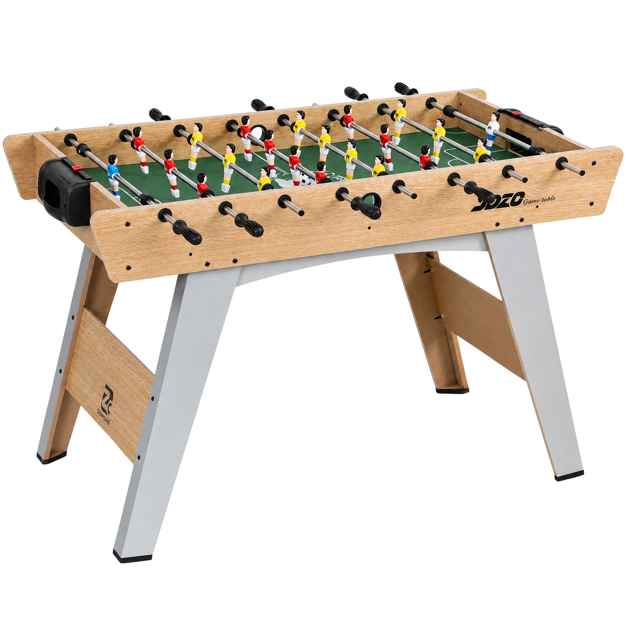 Pöytäjalkapallo, jossa 22 pelaajaa, 2 palloa, liukumattomat kahvat, pistelaskuri, viistot jalat, 121x87x77cm, luonnonpuuta