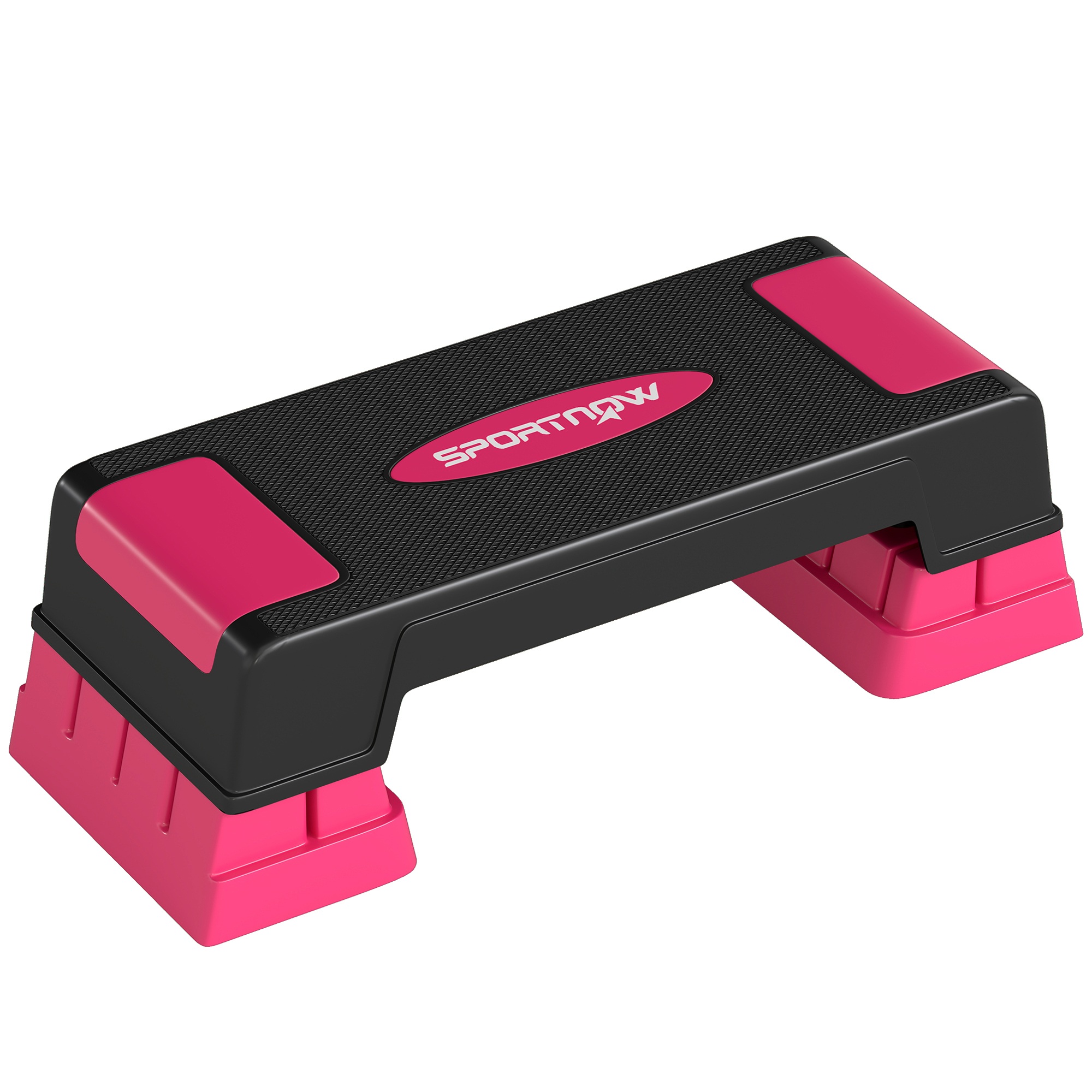Korkeussäädettävä askelluslauta, kunto-aerobic-askelluslauta, jossa 3 tasoa (12/17,5/22,5 cm), liukumaton matto, musta+pinkki