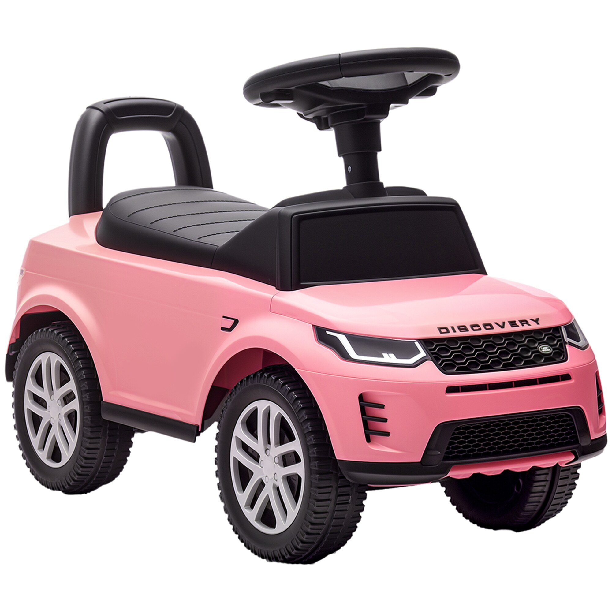LAND ROVER DISCOVERY -ajettava auto, ajettava lelu äänimerkillä, moottorin äänet, säilytystilaa istuimen alla, 18–36 kuukautta, vaaleanpunainen