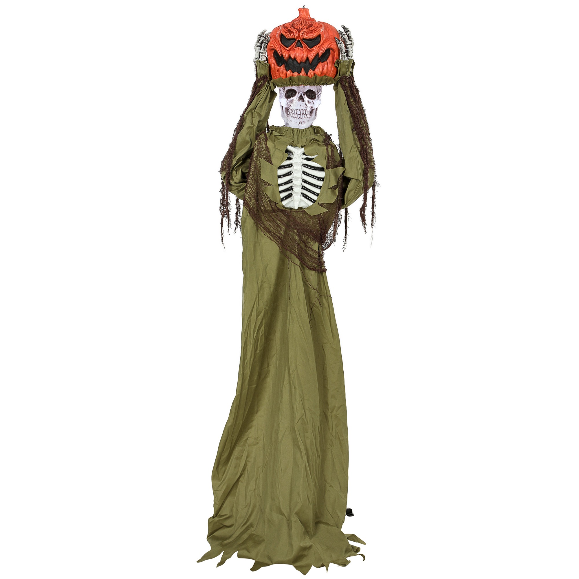 Animoitu ponnahdusikkunakurpitsan luuranko, 173 cm, aavemainen halloween-koriste, jossa on valo-, ääni- ja kosketusaktivointi