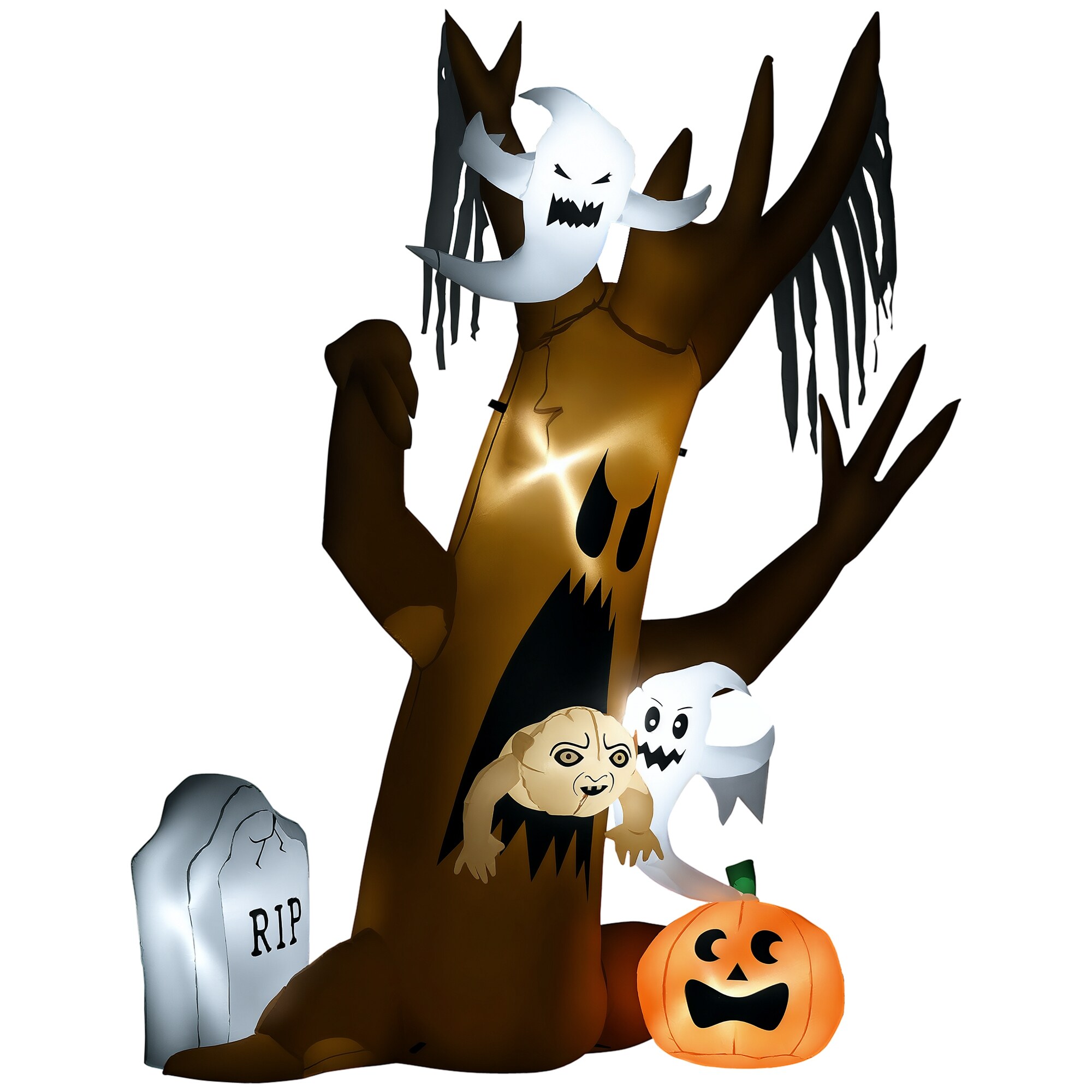 Halloween-koriste, 2,40 m korkea kummituspuu, itsestään täyttyvä, LED-valaistus, ulkokäyttöön