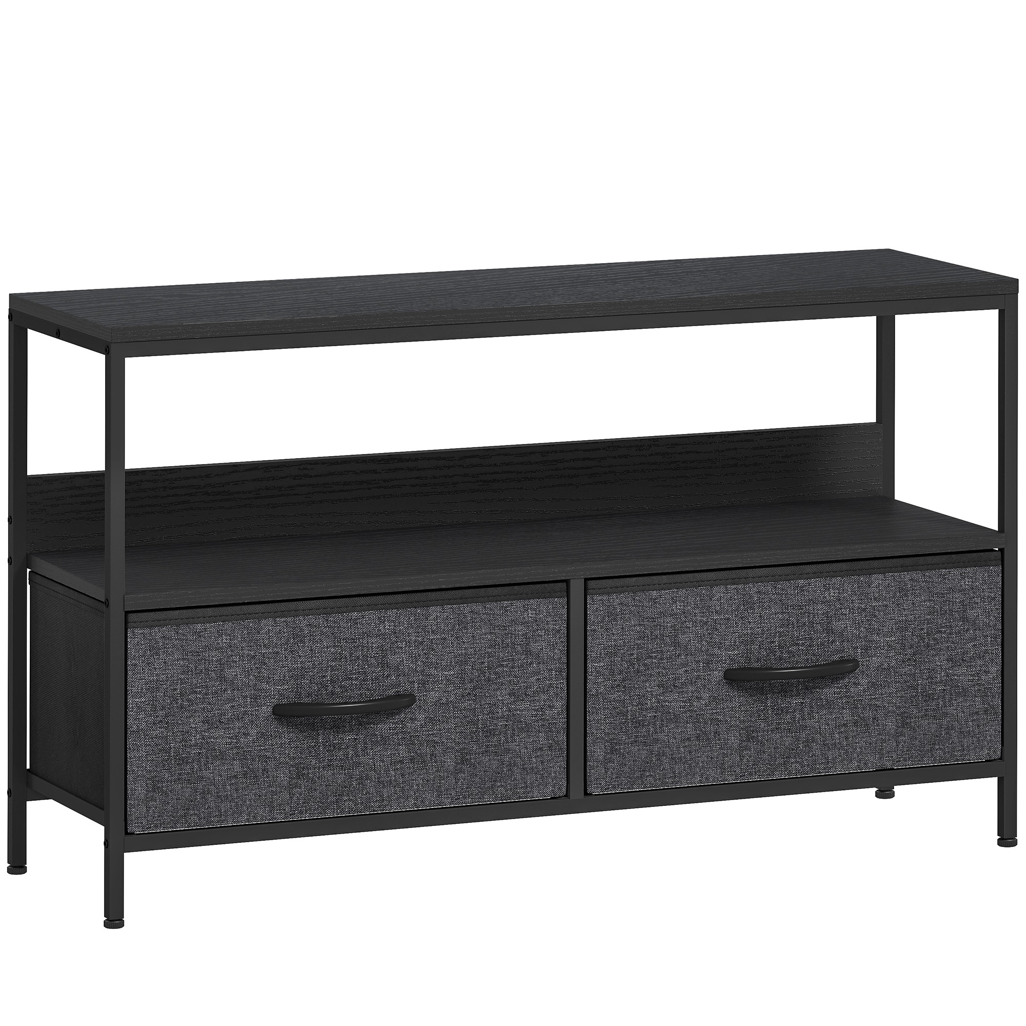TV-taso/alakaappi, jossa 2 laatikkoa, avoin lokero, televisioille jopa 47 tuumaa, 98 x 29 x 56 cm, musta + tummanharmaa