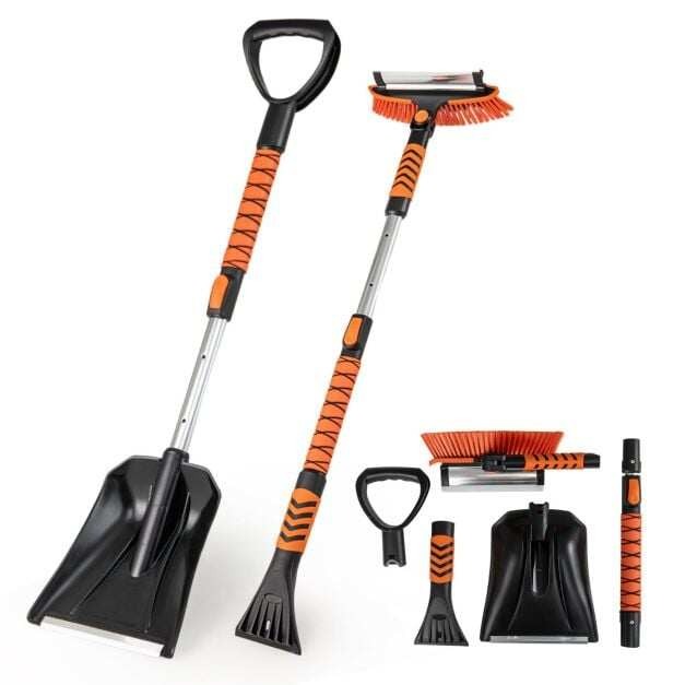 Pidennettävä auton lumilapiosetti, 4 toimintoa, 3 säädettävää kokoa, oranssi