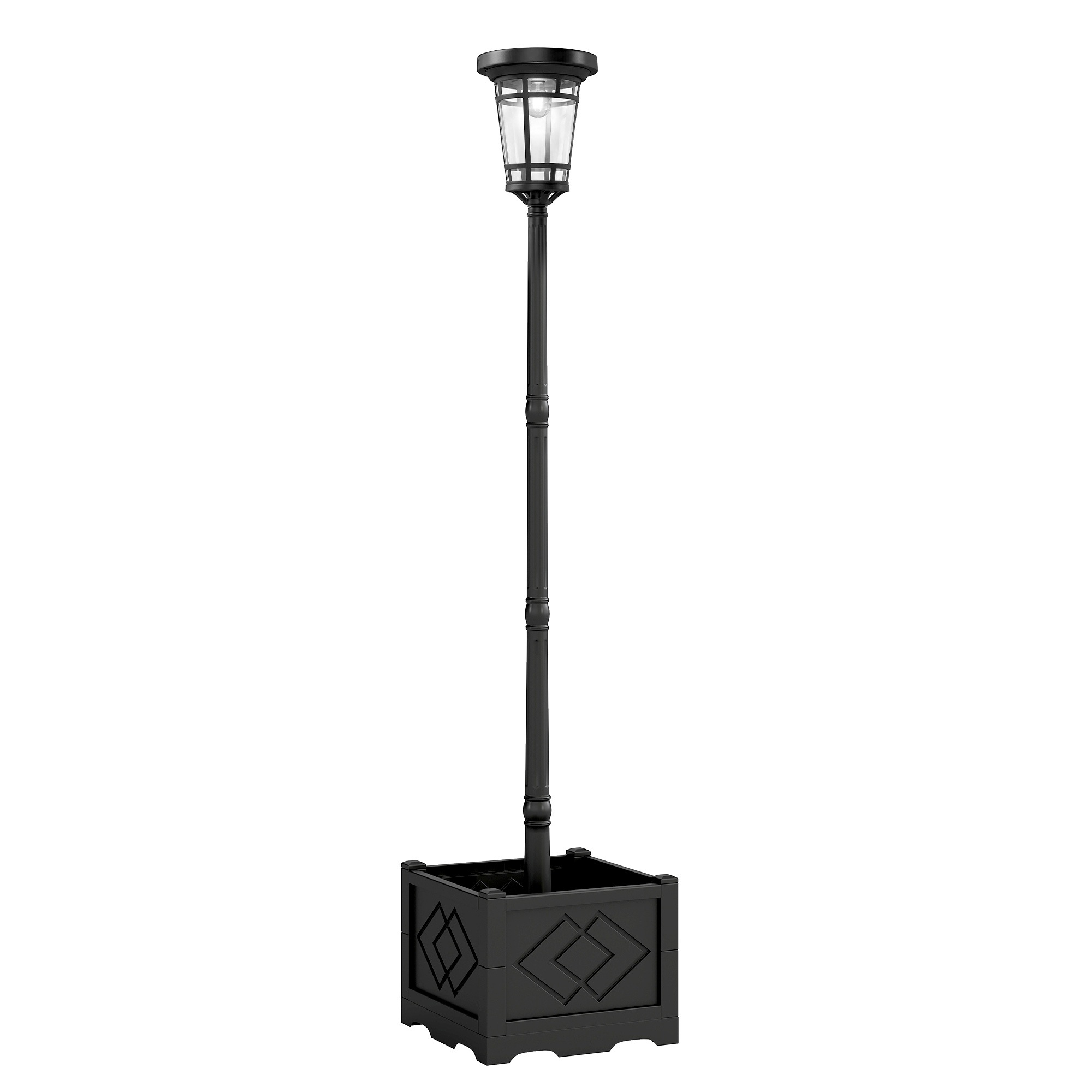 Aurinkokennolla toimiva lattiavalaisin kukkaruukulla 195 cm ulkopuutarhalyhty, 2 kirkkaustasoa, valonsäädin, IP44