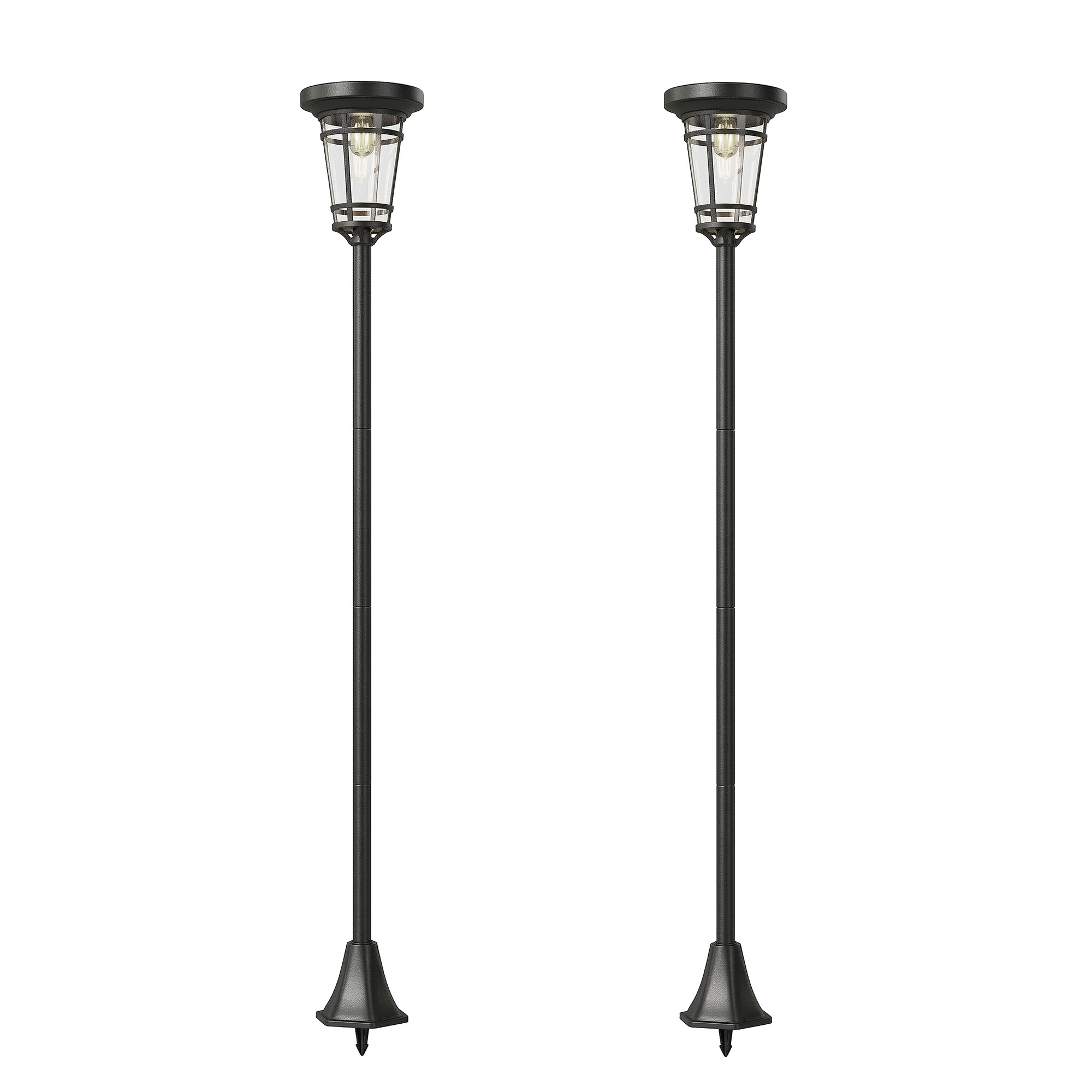 Aurinkokennolla toimiva lattiavalaisinsetti, 2 kpl, korkeussäädettävä, 180 cm, 2 kirkkaustilaa, valotunnistin, IP44