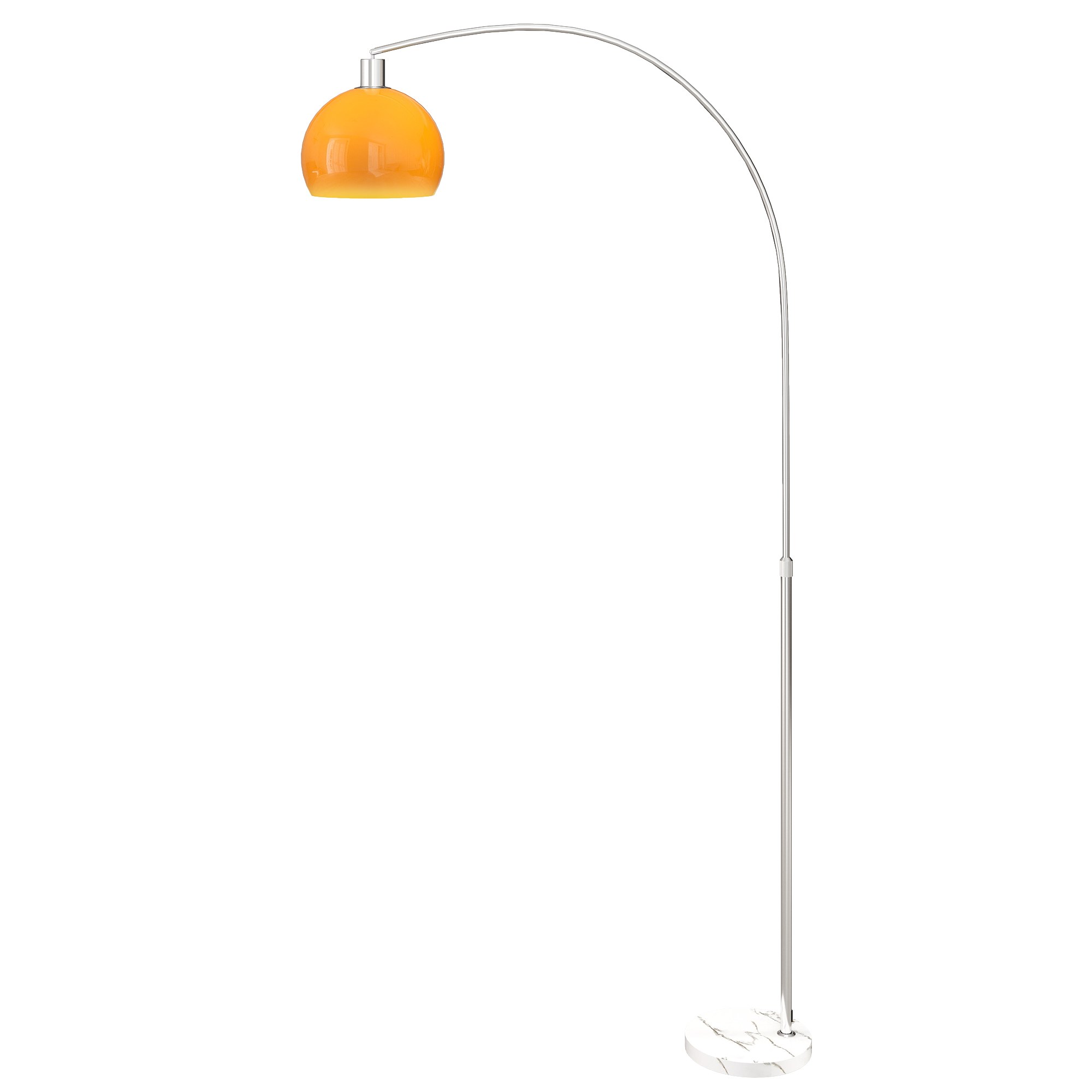 Kaarilattiavalaisin jalkakytkimellä, marmori, metalli ja muovi, 26 × 90 × 180 cm, valkoinen ja oranssi