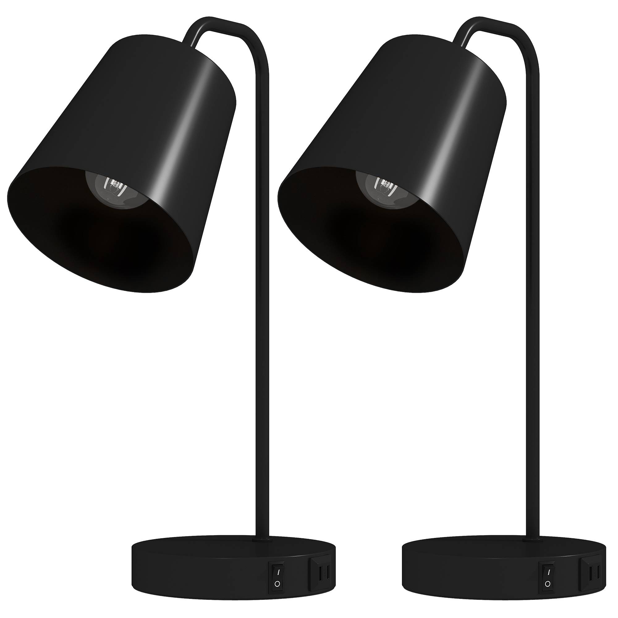 Pöytävalaisinsetti, 2 osaa, modernit valaisimet USB-A- ja USB-C-porteilla makuuhuoneeseen, olohuoneeseen ja toimistoon, musta