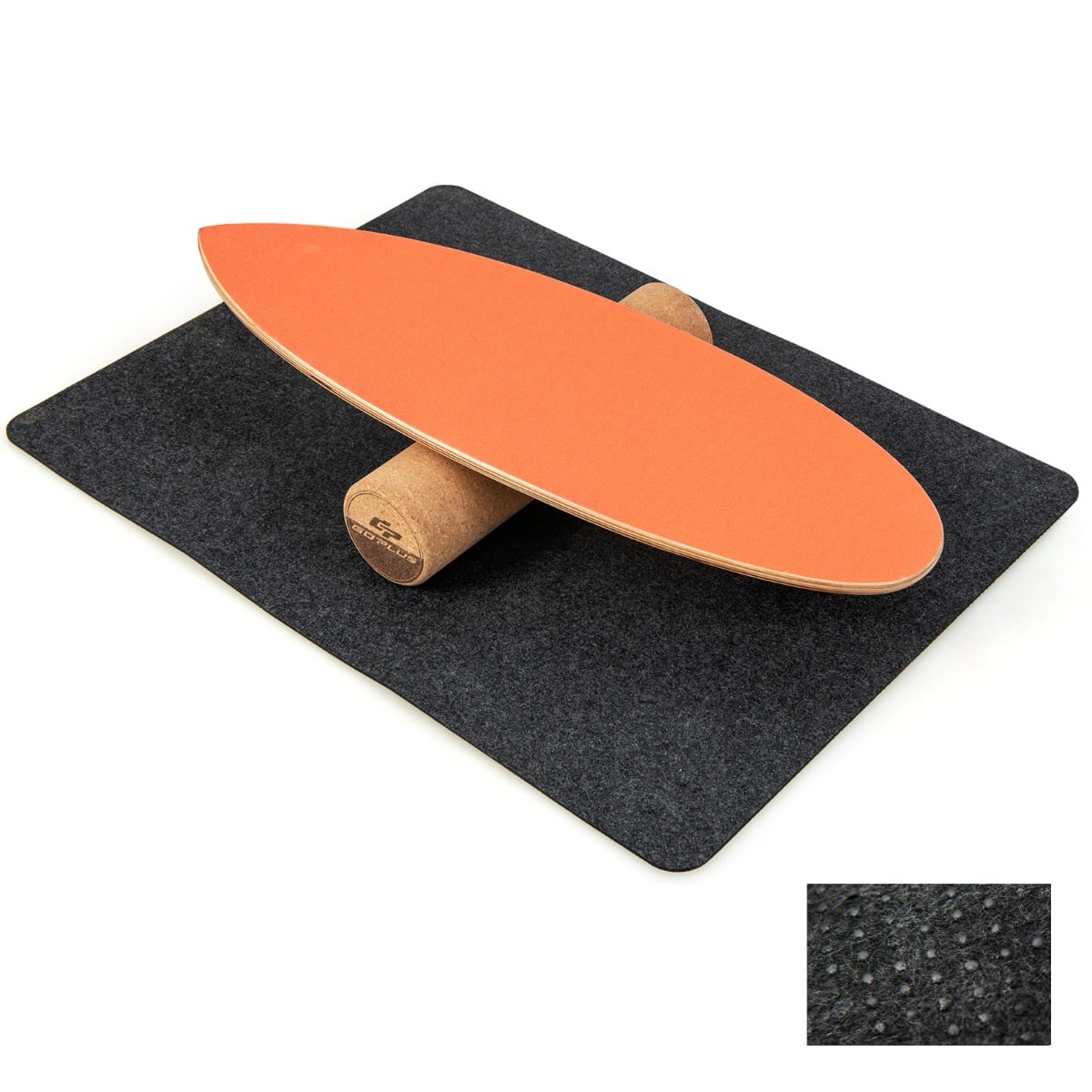 Kolm-ühes puidust tasakaalulaud (Wobble Board) koos rulli ja matiga, oranž