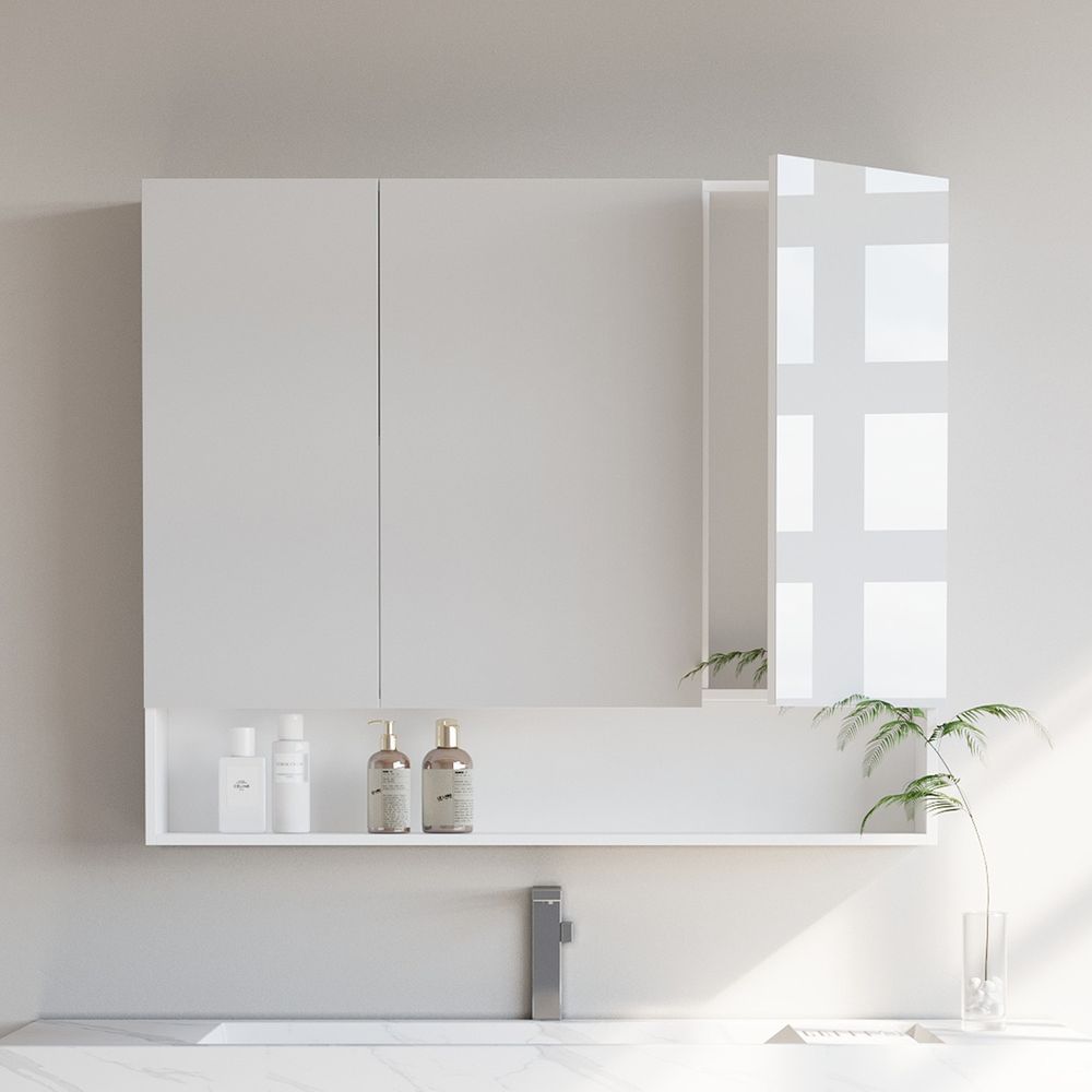 Kylpyhuonekaappi 3 ovella, peilikaappi, kylpyhuonekaappi, avohylly, säädettävät hyllyt, 16,5 x 70 x 75 cm, pilvenvalkoinen