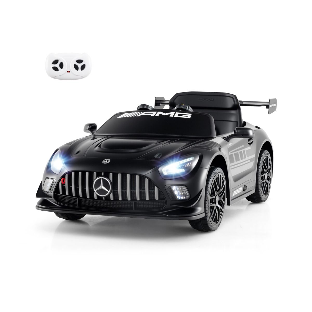 Litsentseeritud Mercedes-AMG GT3 laste elektriauto, 3 kiirusastme, LED-esitulede ja 2.4G puldiga akuga sõiduk, must