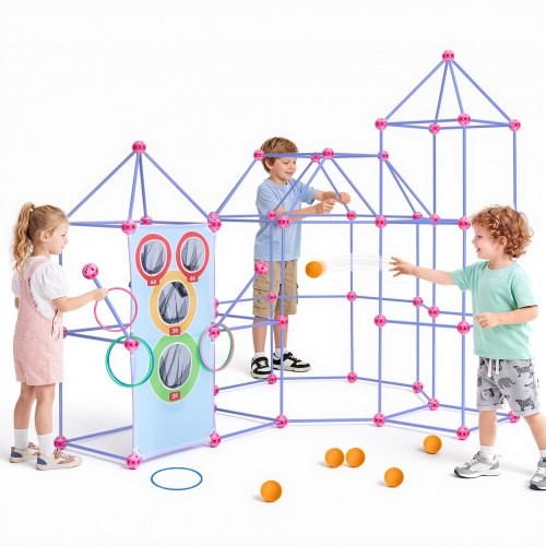 STEM-majanrakennussetti 4-, 5-, 6-, 7- ja 8+-vuotiaille lapsille, 180 osaa, parannetut liitospallot, rengas- ja pallonheittopeli sekä säilytyskassi, sisä- ja ulkokäyttöön