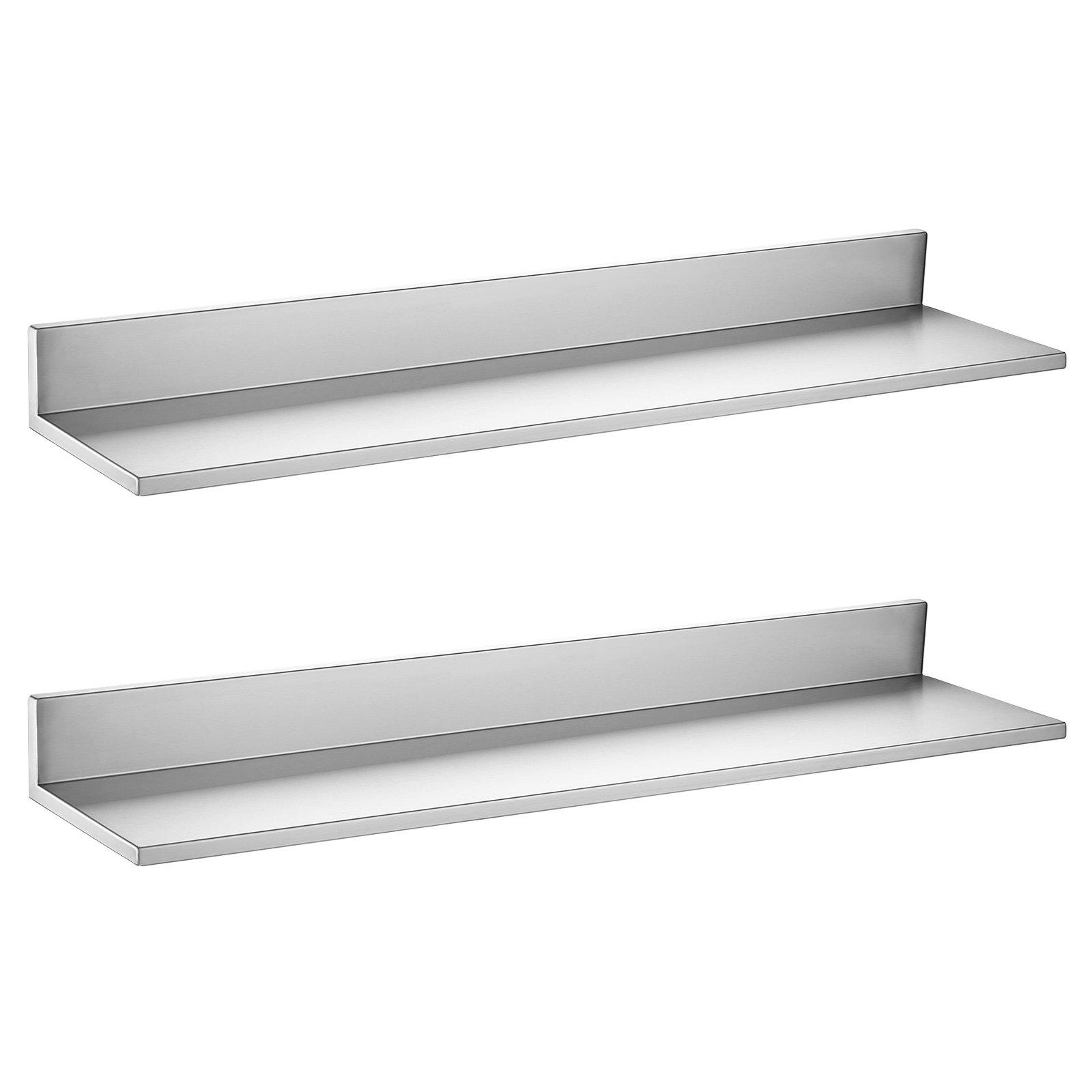 Tukevat L-muotoiset ruostumattomat terässeinähyllyt, 2 kpl, 218 × 914 mm, kantavuus 30 kg, helposti puhdistettavat, ravintolaan, kotikeittiöön ja autotalliin