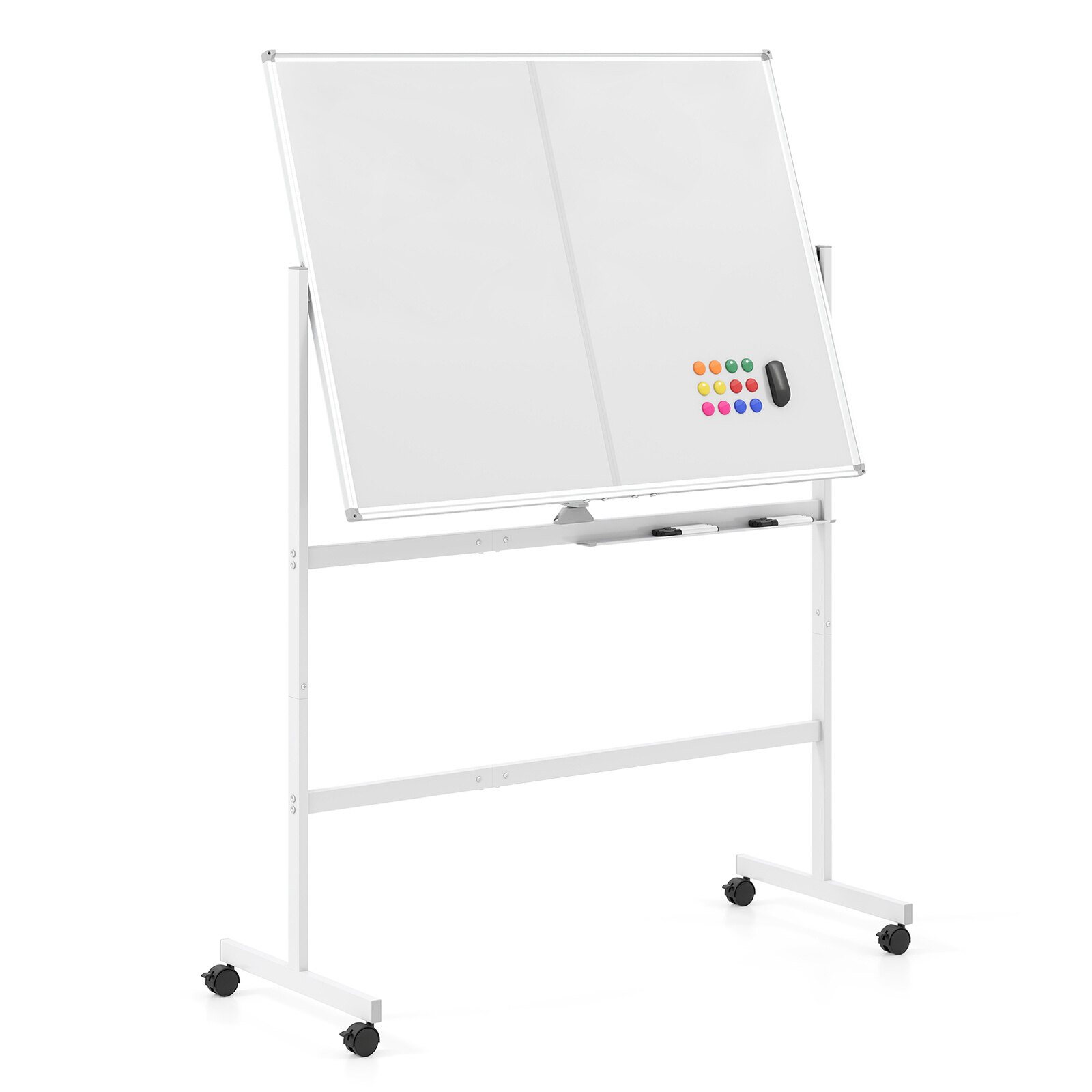 120 x 90 cm liikuteltava valkotaulu lukittavilla yleispyörillä ja kaksipuolisella magneettipinnalla - valkoinen