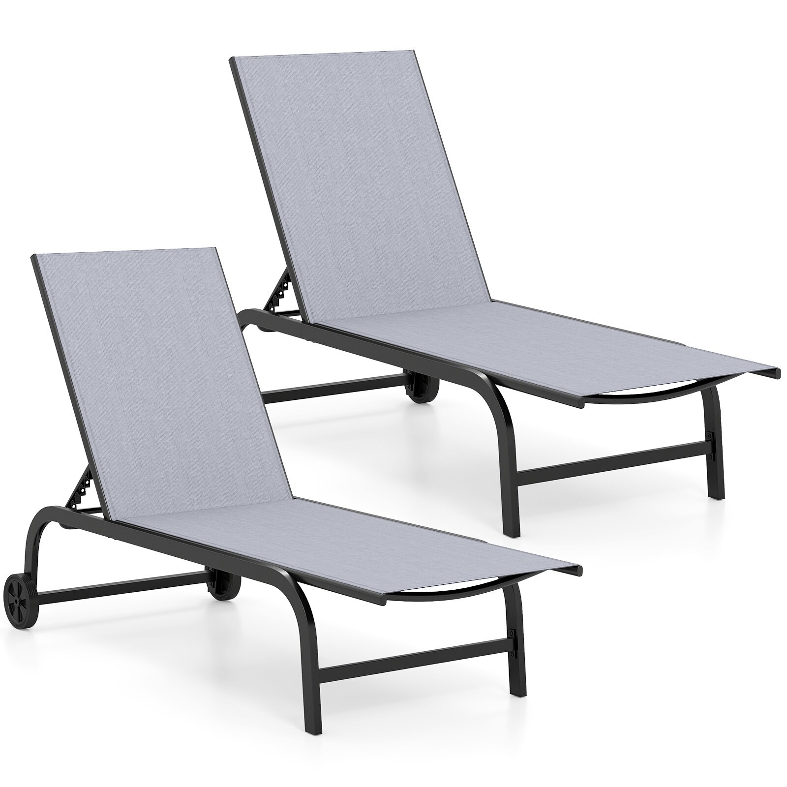 Ulkolepotuolisetti, 2 kpl, pyörillä ja 180° kääntyvä, täysin litteä, harmaa