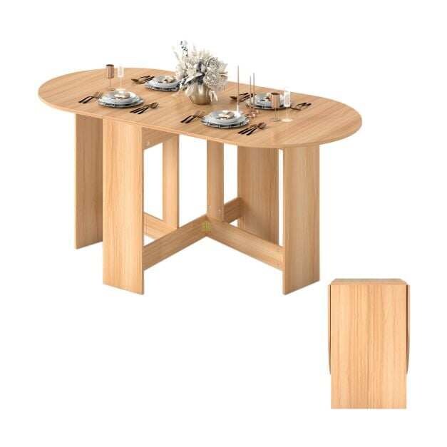 Moderni muotoilu, monikäyttöinen kokoontaitettava ruokapöytä, 163 x 80 x 75 cm, luonnonpuu