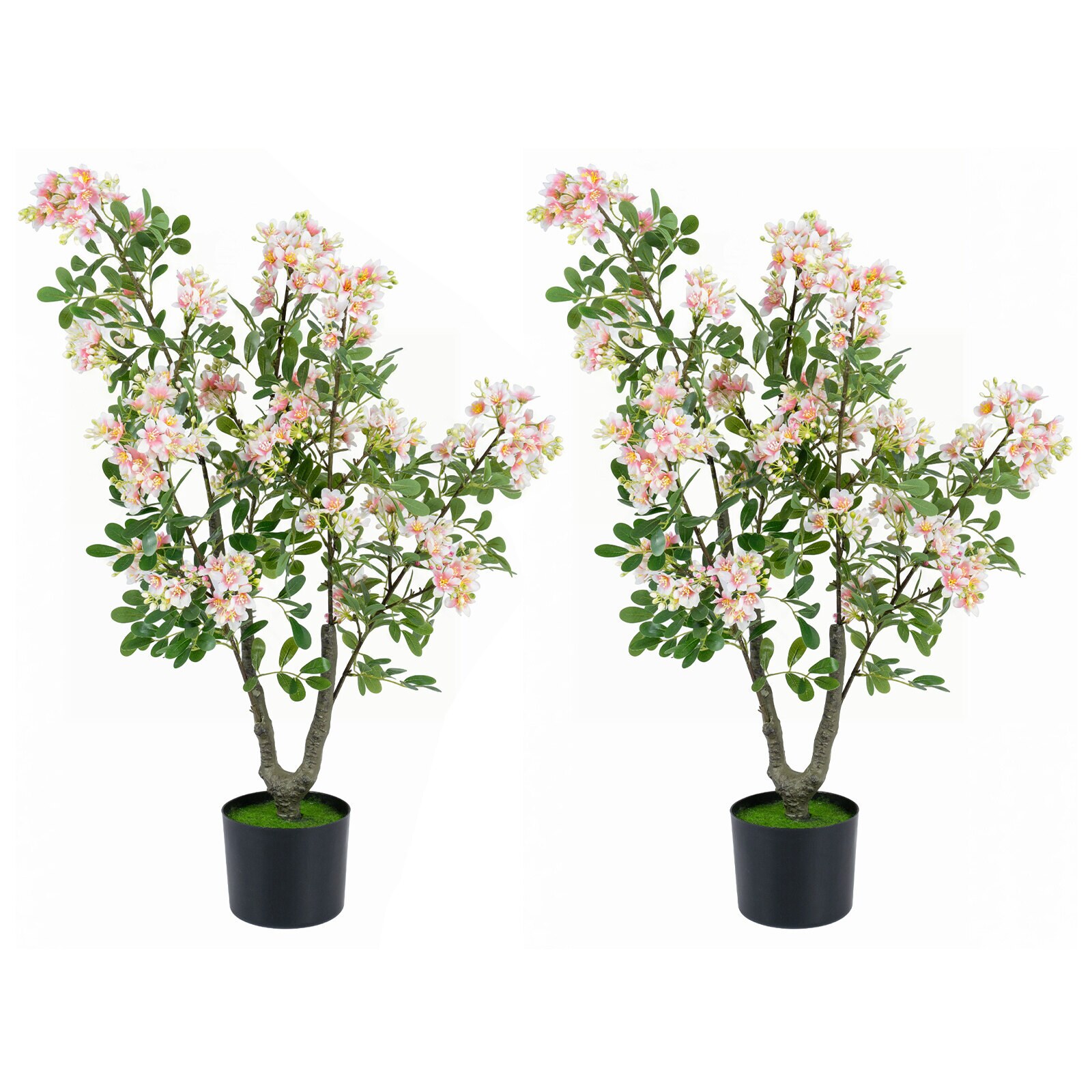 90 cm:n setti, 2 keinotekoista impatiens-puuta minihedelmillä ja silkkikukilla - vaaleanpunainen