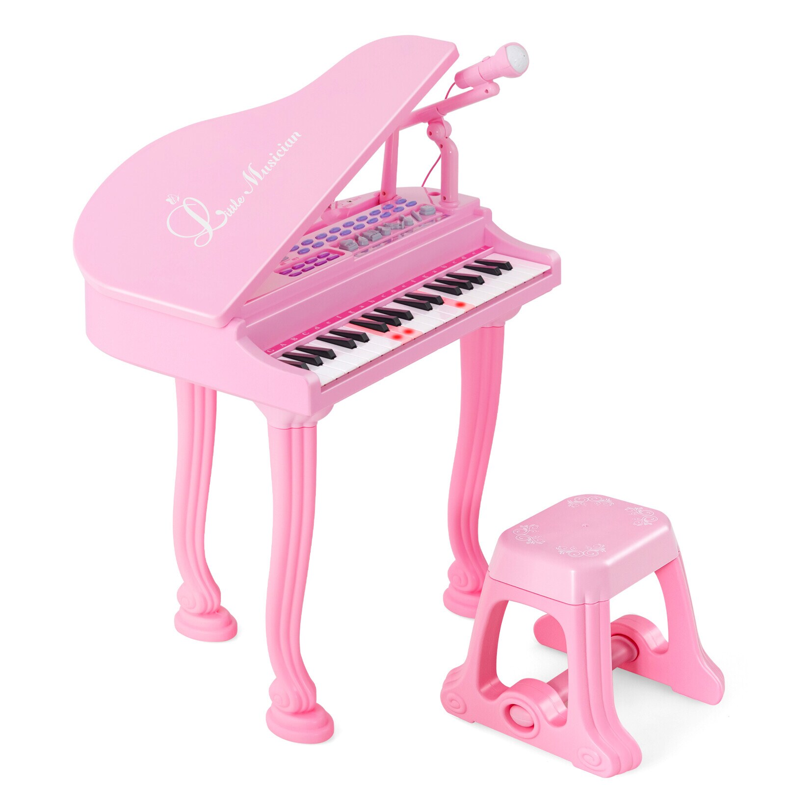37 kosketinta lasten pianokoskettimisto jakkaralla ja pianokannella - vaaleanpunainen