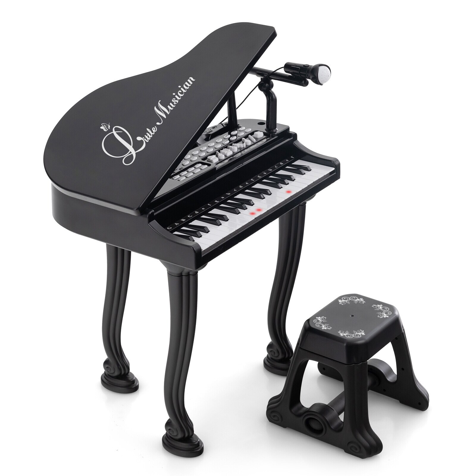 37 kosketinta lasten pianokoskettimisto jakkaralla ja pianokannella - musta