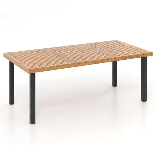 200 x 100 cm suuri terassiruokapöytä akaasiapuusta valmistetulla pöytälevyllä ja vahvoilla metallijaloilla