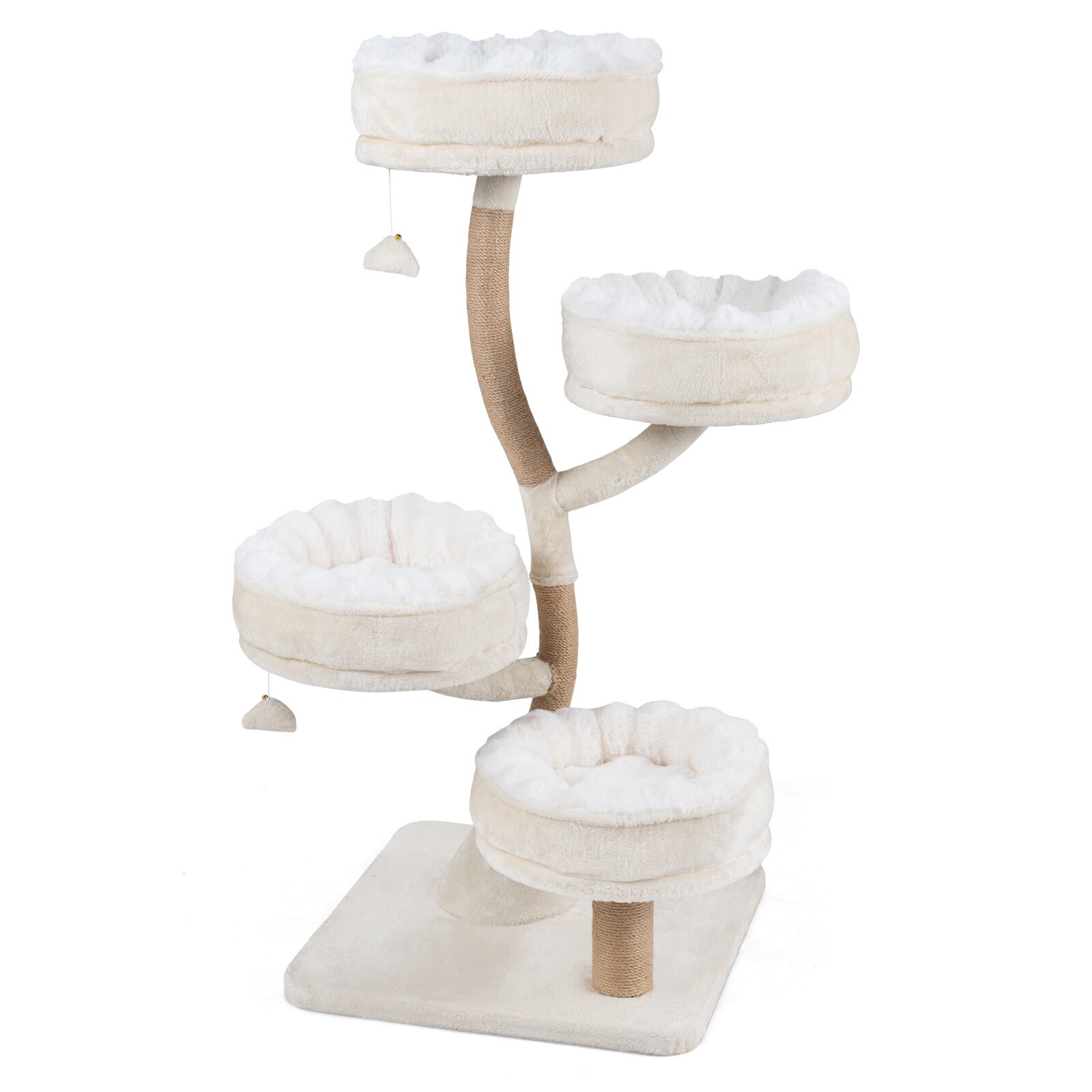 132 cm puinen kissanpuu 4 alustalla, beige