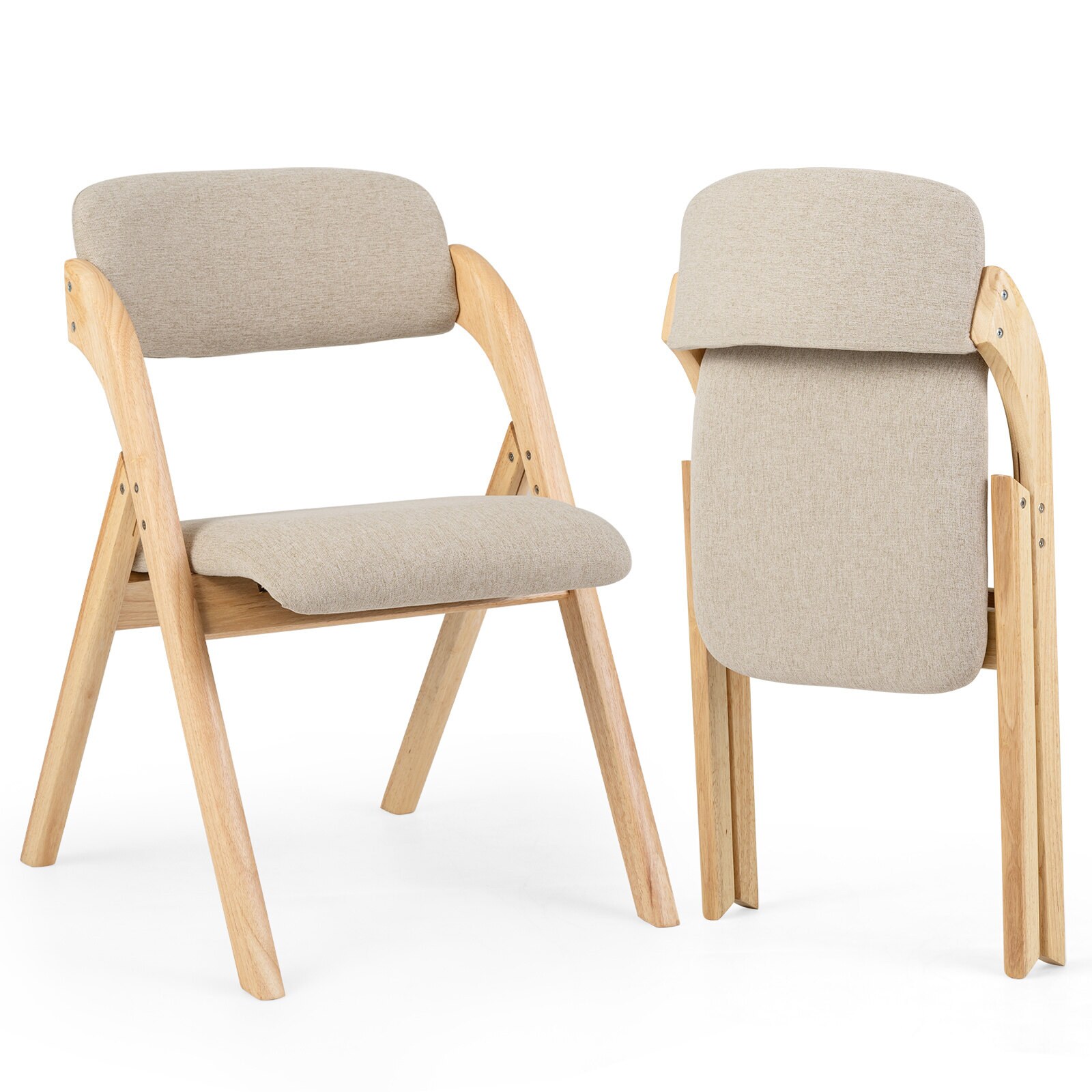 2-osainen ruokapöydän tuoli, kokoontaittuva, pehmusteella, beige