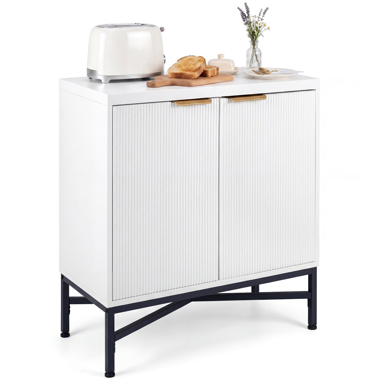 Uurrettu senkki buffet-kaappi kahdella ovella ja hyllyllä - valkoinen