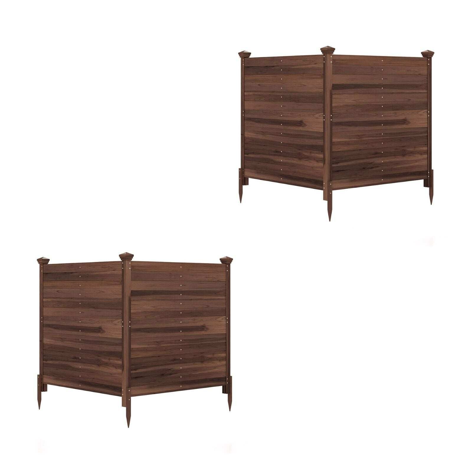 2 yksityisyyttä suojaavan aitapaneelin sarja, 119 x 119 cm, kuusipuusta valmistettu puutarha-aita, ulkokäyttöön tarkoitettu puinen aita 3 pylväällä, ruskea