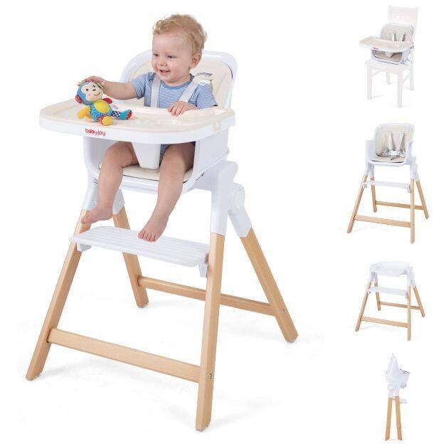 4-in-1 Muunneltava vauvan syöttötuoli irrotettavalla ja säädettävällä tarjottimella - beige