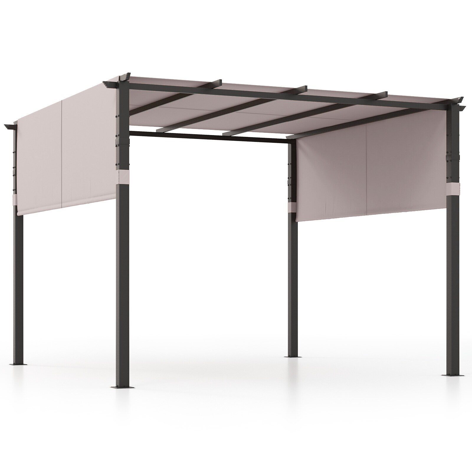305 cm x 305 cm tasainen pergola sisäänvedettävällä katoksella puutarhaan, uima-altaalle, kuistille ja takapihalle - harmaa