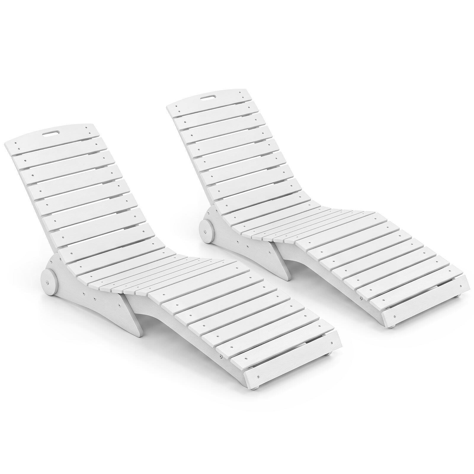 2 aurinkotuolin setti HDPE:stä, ergonomiset S-muotoiset puutarhatuolit, säänkestävät rantatuolit pyörillä, valkoinen