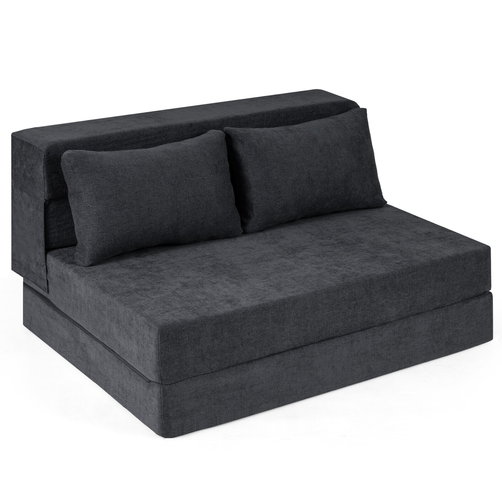Mukava kokoontaitettava šenillekankainen vuodesohva, 3-in-1 muunnettava vuodesohva kahdella tyynyllä 82 x 103 x 58 cm harmaa